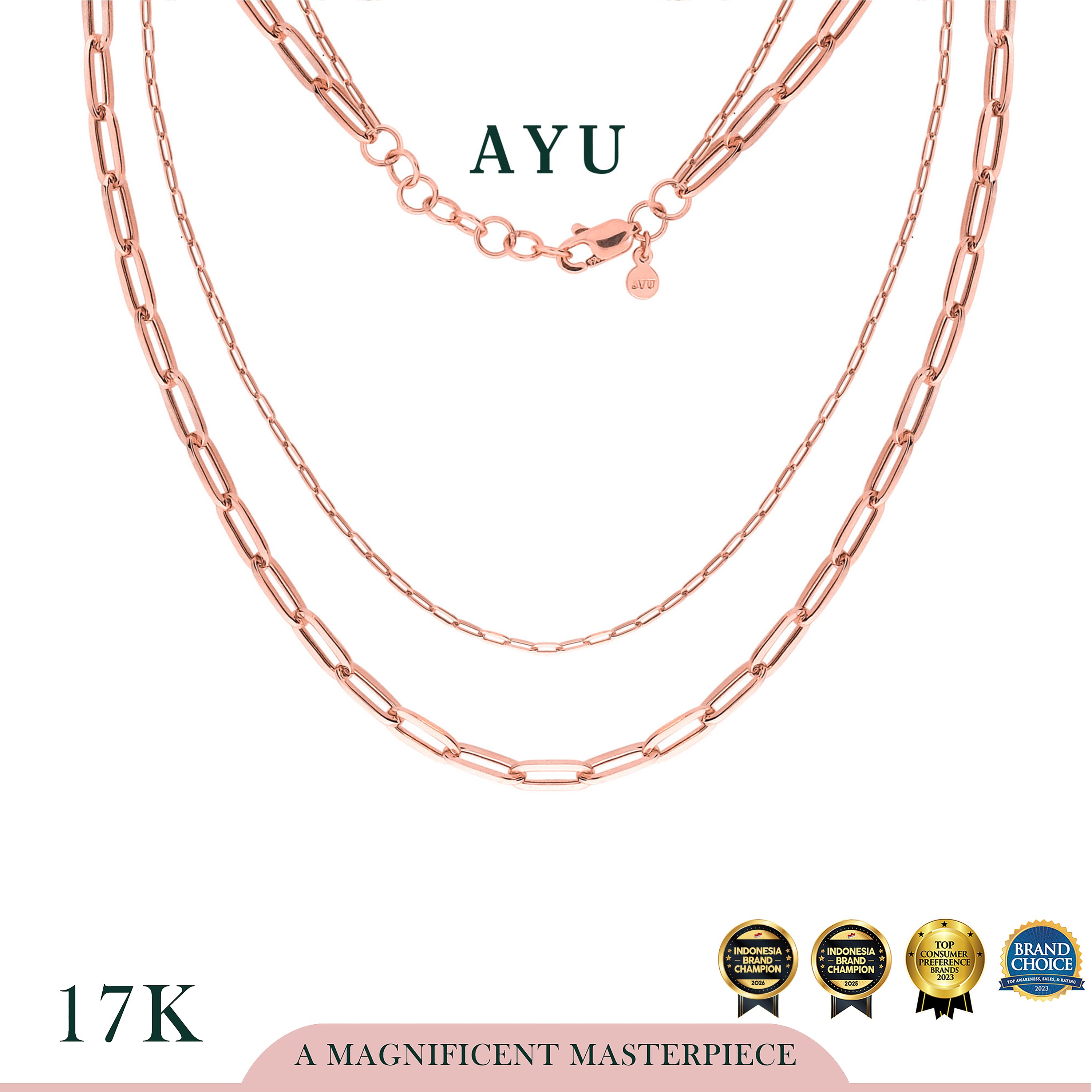AYU Kalung Emas-Double Layer Paper Clip And Mini Paper Clip Chain 17k