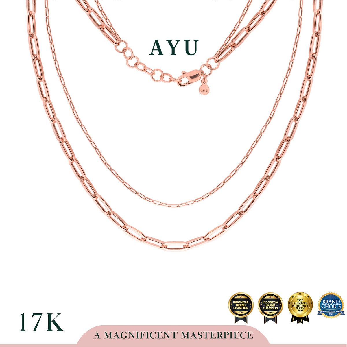 AYU Kalung Emas-Double Layer Paper Clip And Mini Paper Clip Chain 17k