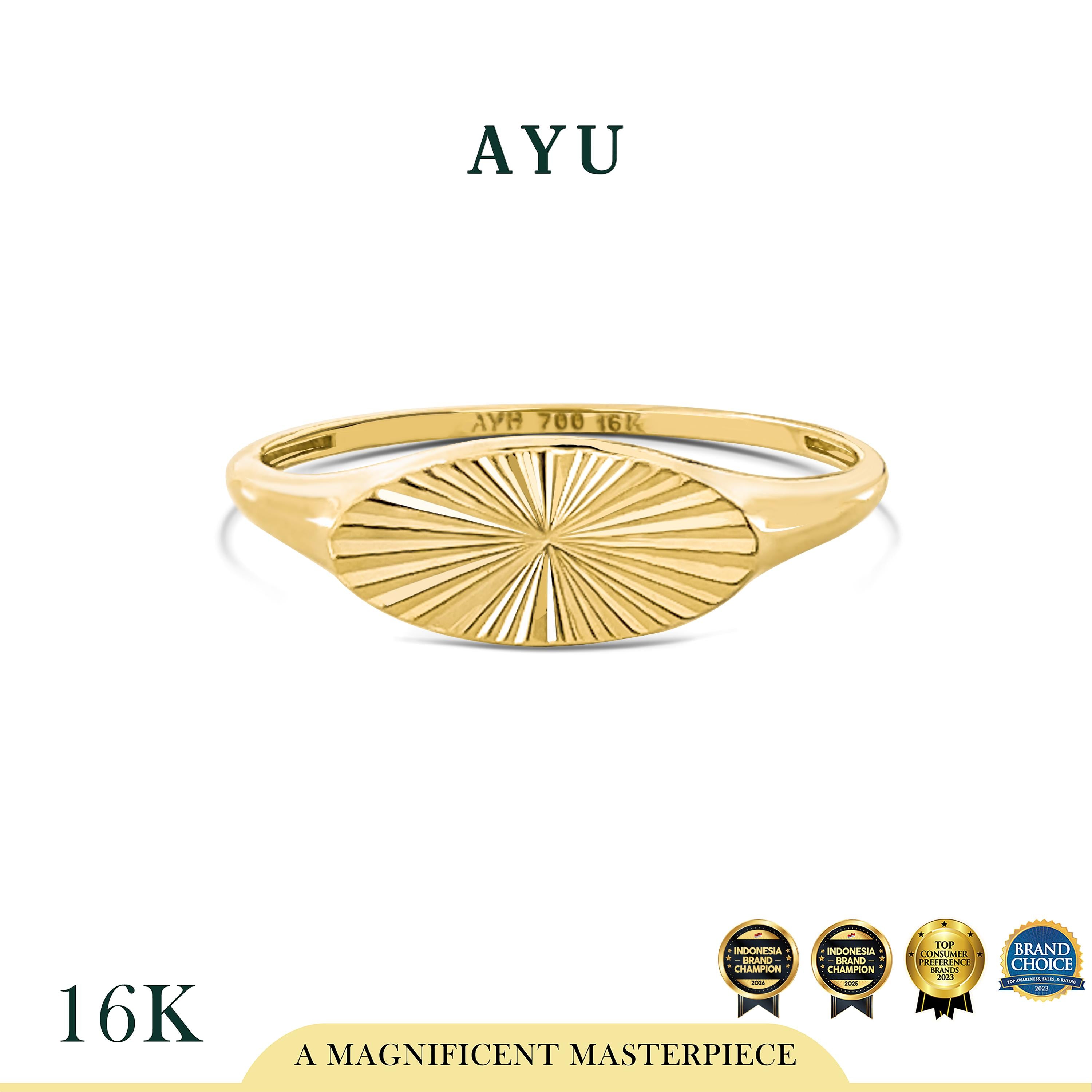 AYU Cincin Emas - Ellipse Bling Signet Ring 16k Yellow Gold