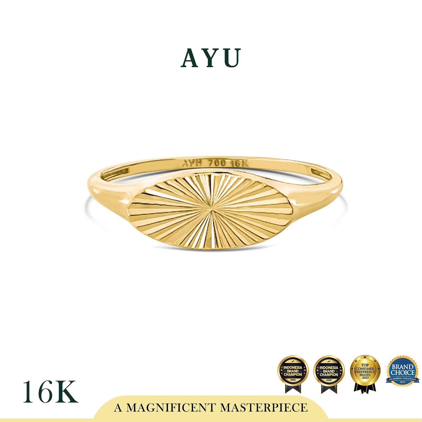 AYU Cincin Emas - Ellipse Bling Signet Ring 16k Yellow Gold