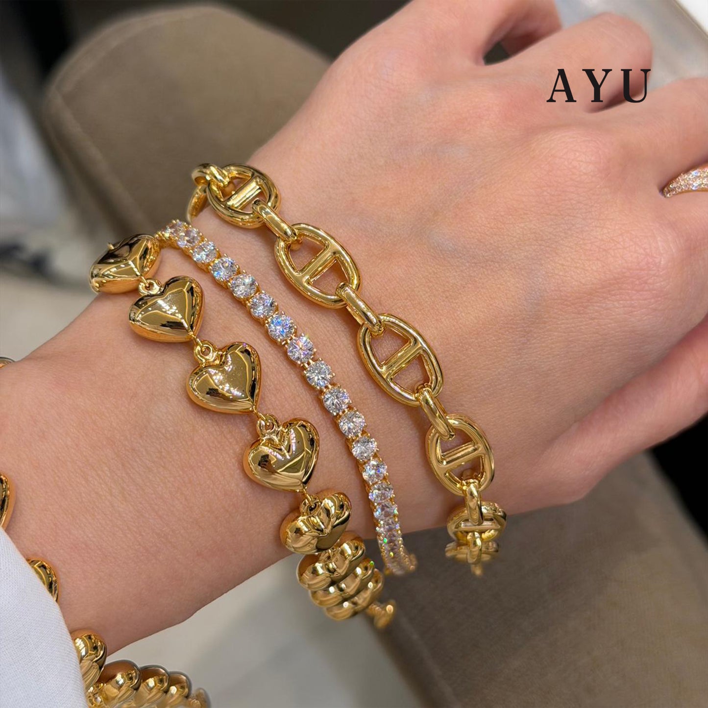 AYU Gelang Emas - Fluffy Oval Link Bracelet 16k Yellow Gold