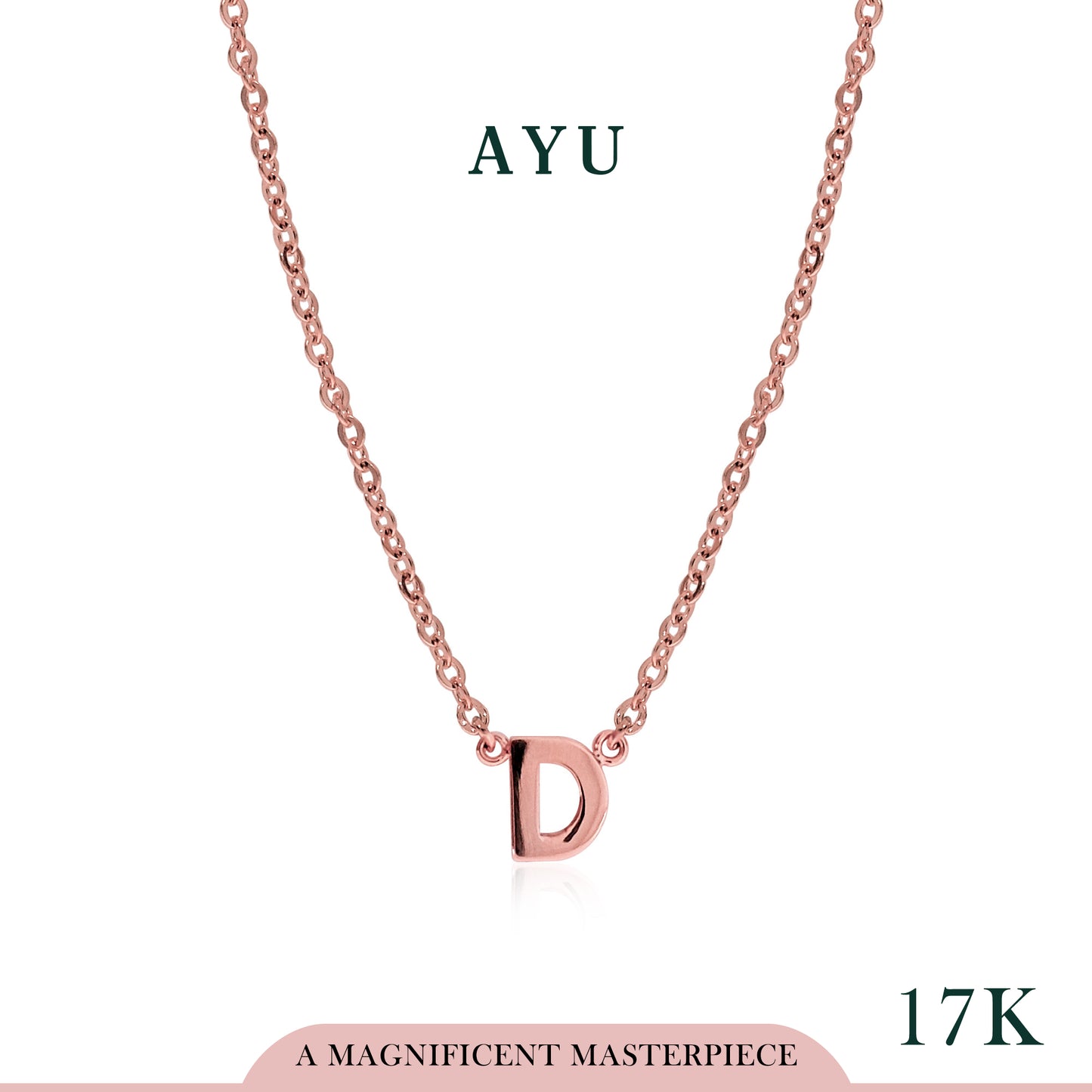 AYU Kalung Emas - Gold Initial Chain Necklace 17k Rose Gold