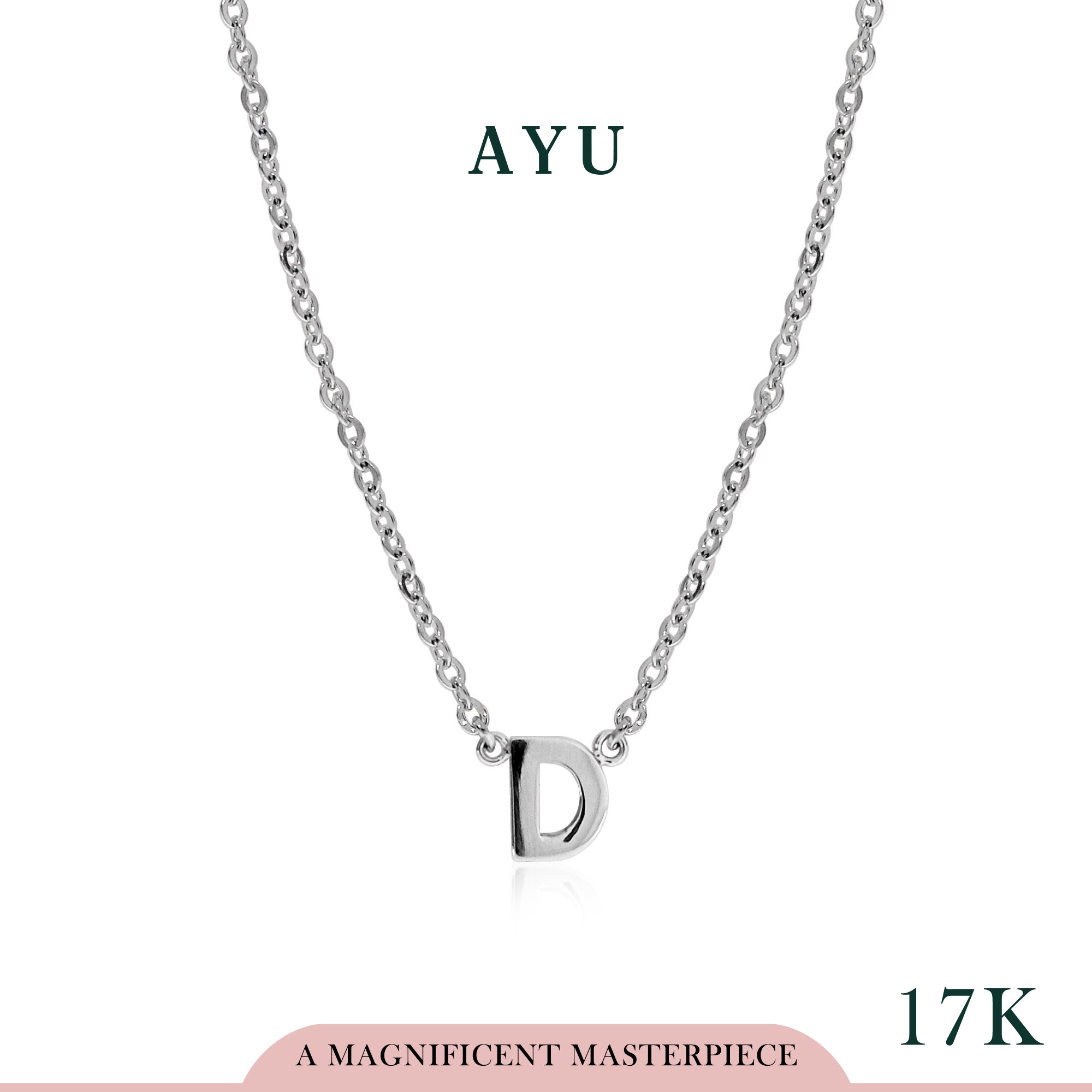 AYU Kalung Emas - Gold Initial Chain Necklace 17k White Gold