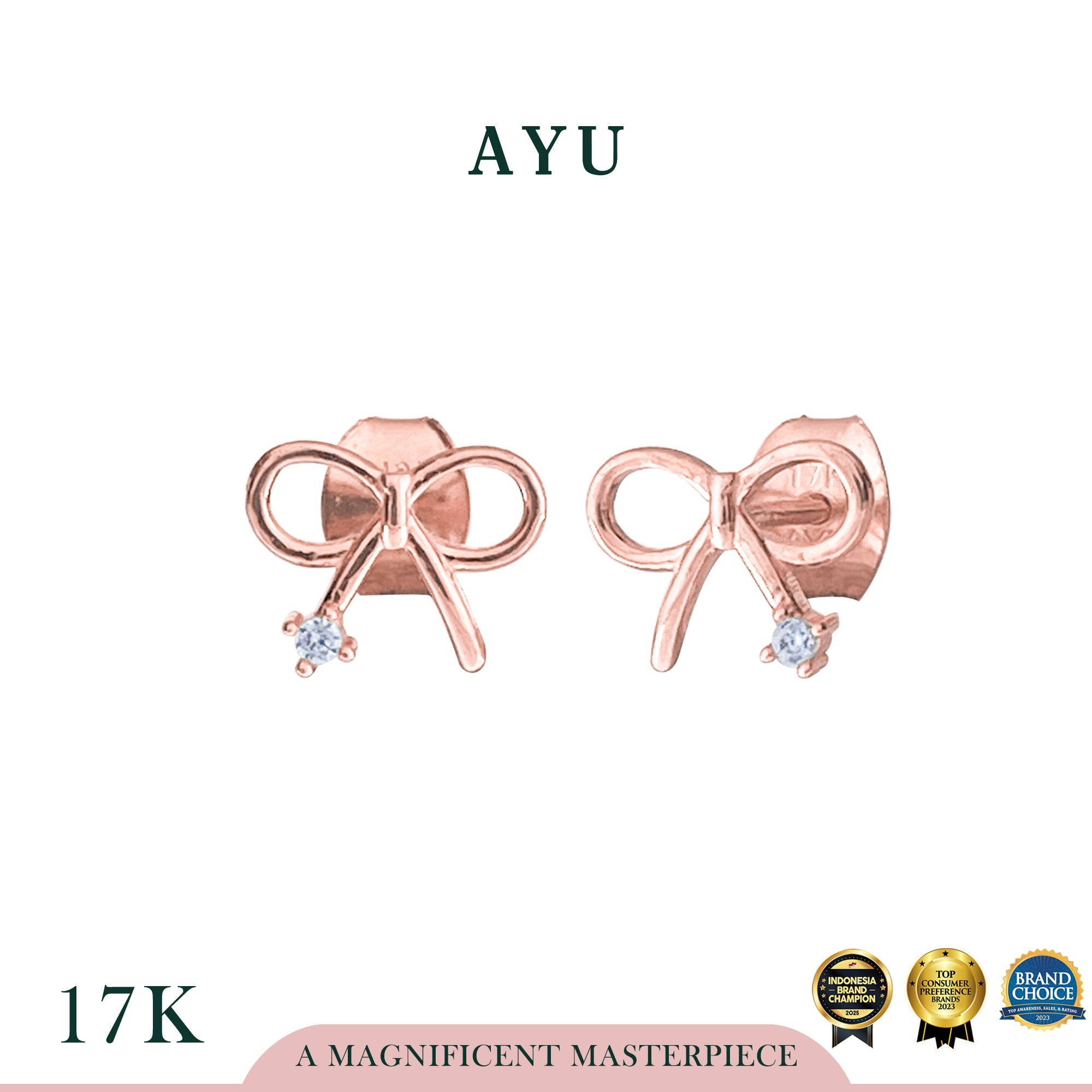 AYU Anting Emas - Gold Ribbon With Mini Sparkle Studs 17k Rose Gold