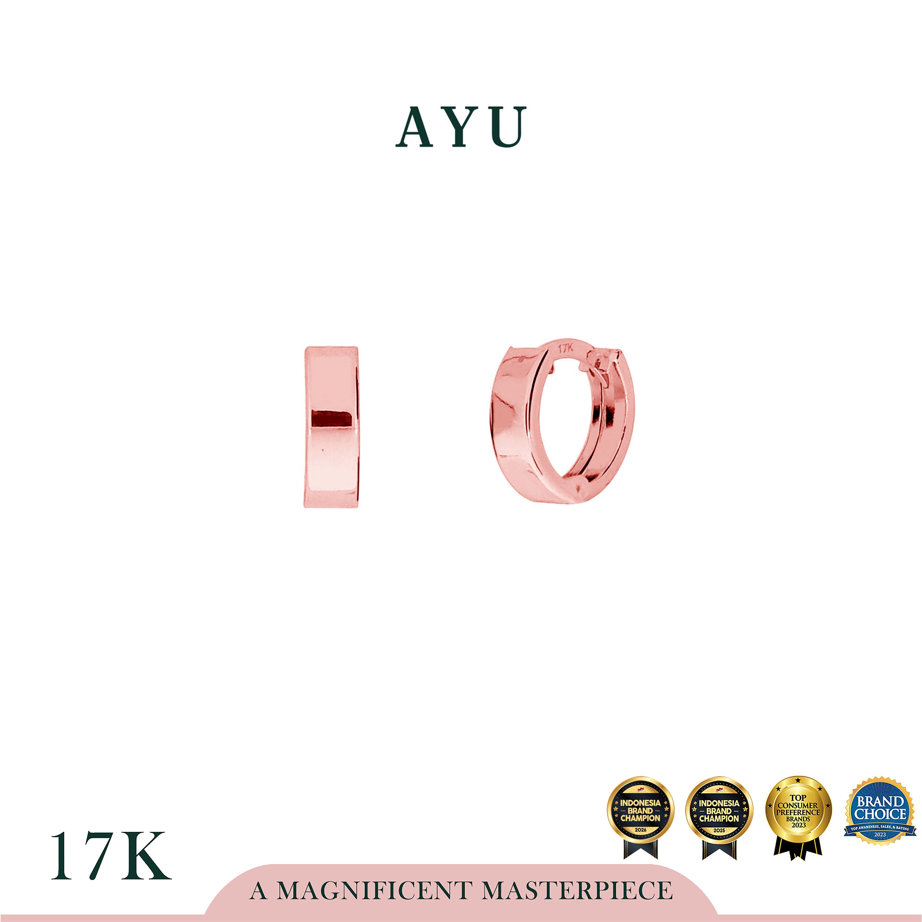 AYU Anting Emas Jepit - Gold Cut Doughnut Earrings 17k Rose Gold