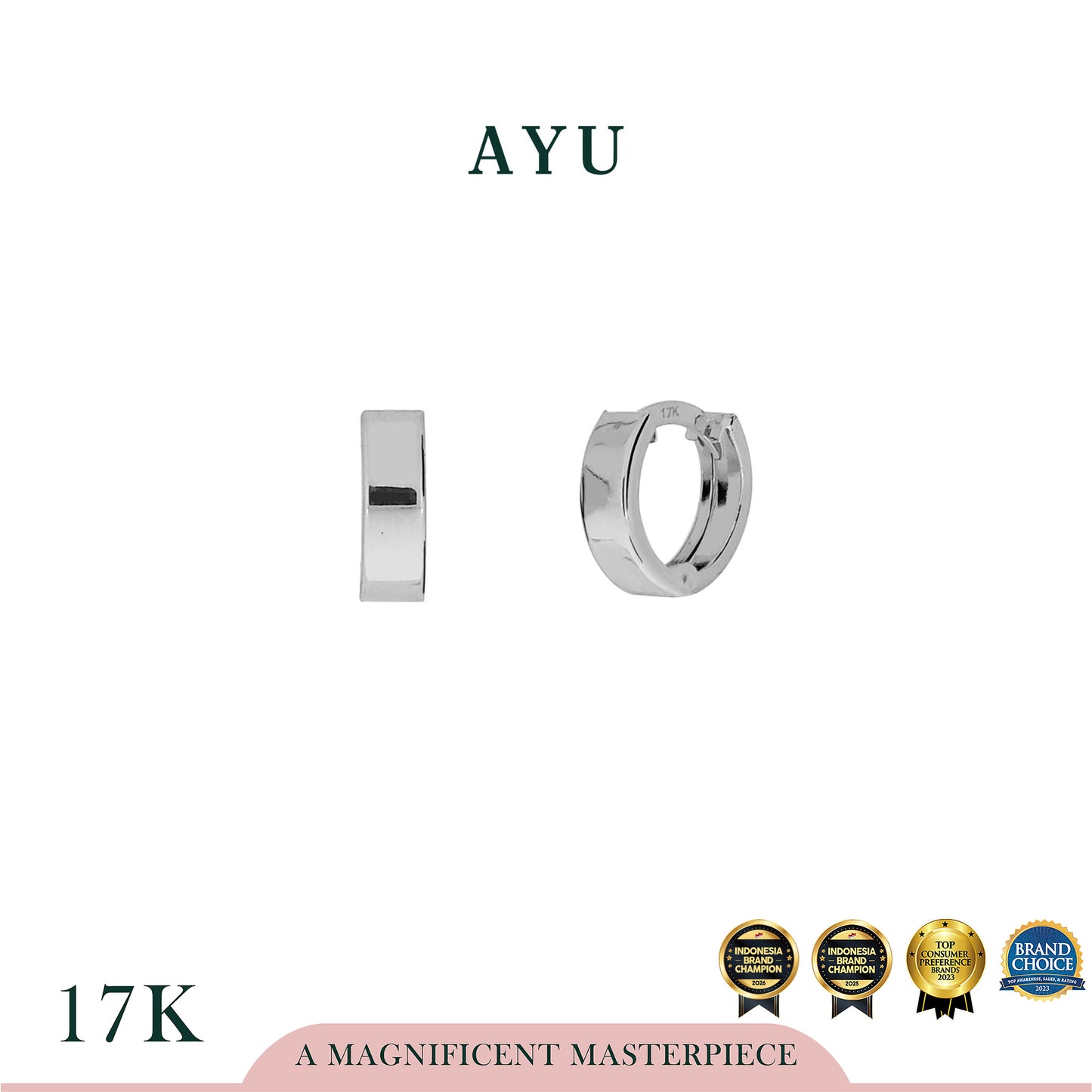 AYU Anting Emas - Gold Cut Doughnut Earrings 17k White Gold