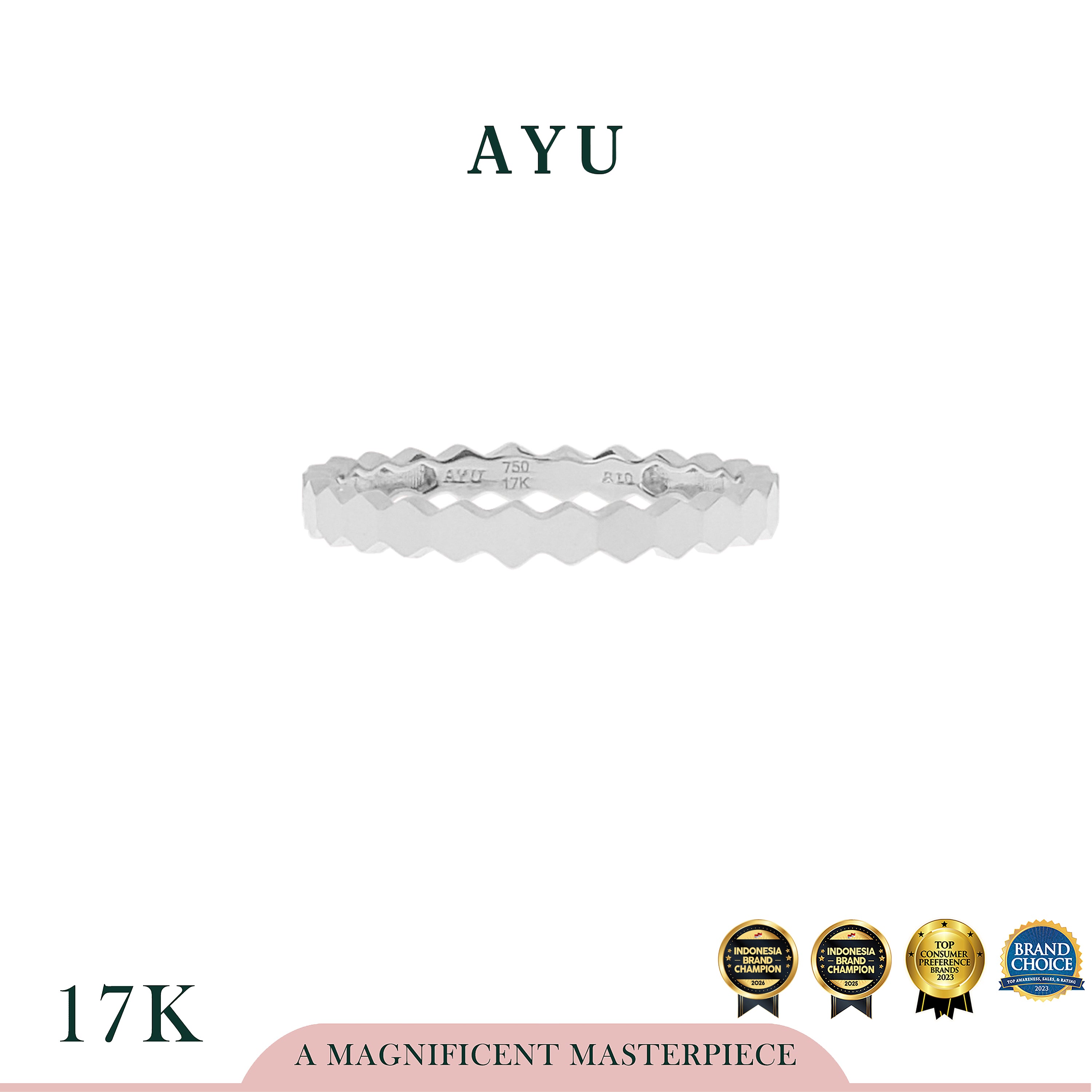 AYU Cincin Emas - Gold Honey Bee Mine Stack 17k White Gold