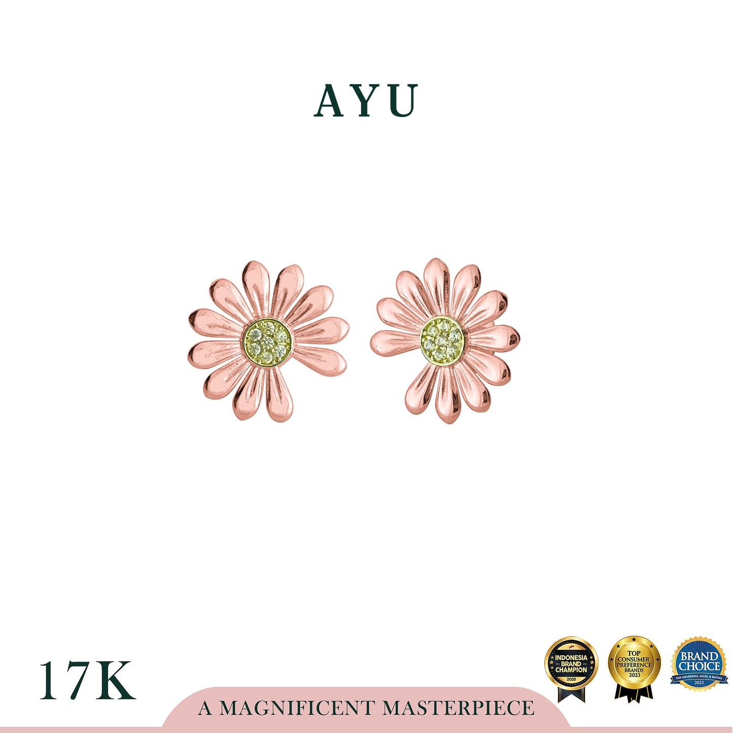 AYU Anting Emas - Golden G Daisy Studs 17k Rose & White Gold
