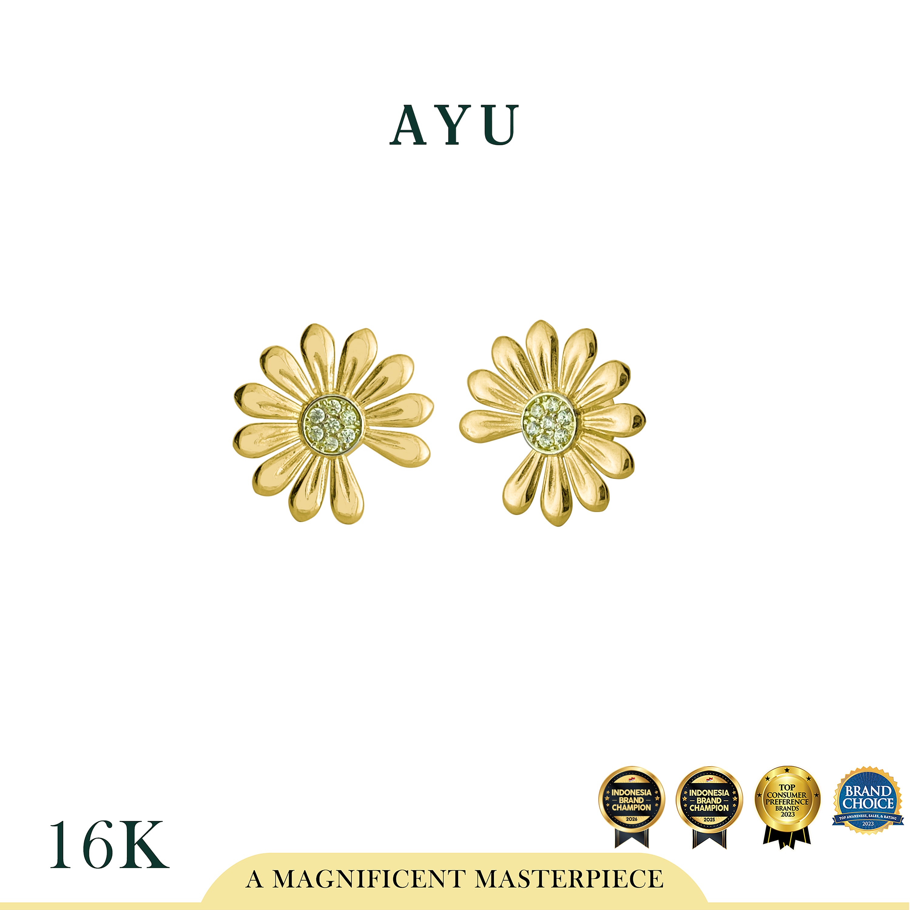AYU Anting Emas - Golden G Daisy Studs 16k Yellow Gold