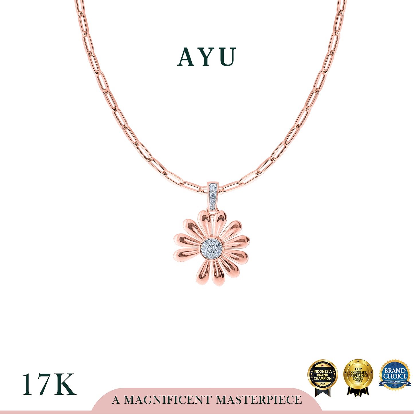 AYU Kalung Emas - Golden G Daisy Paper Clip Necklace 17k Rose Gold