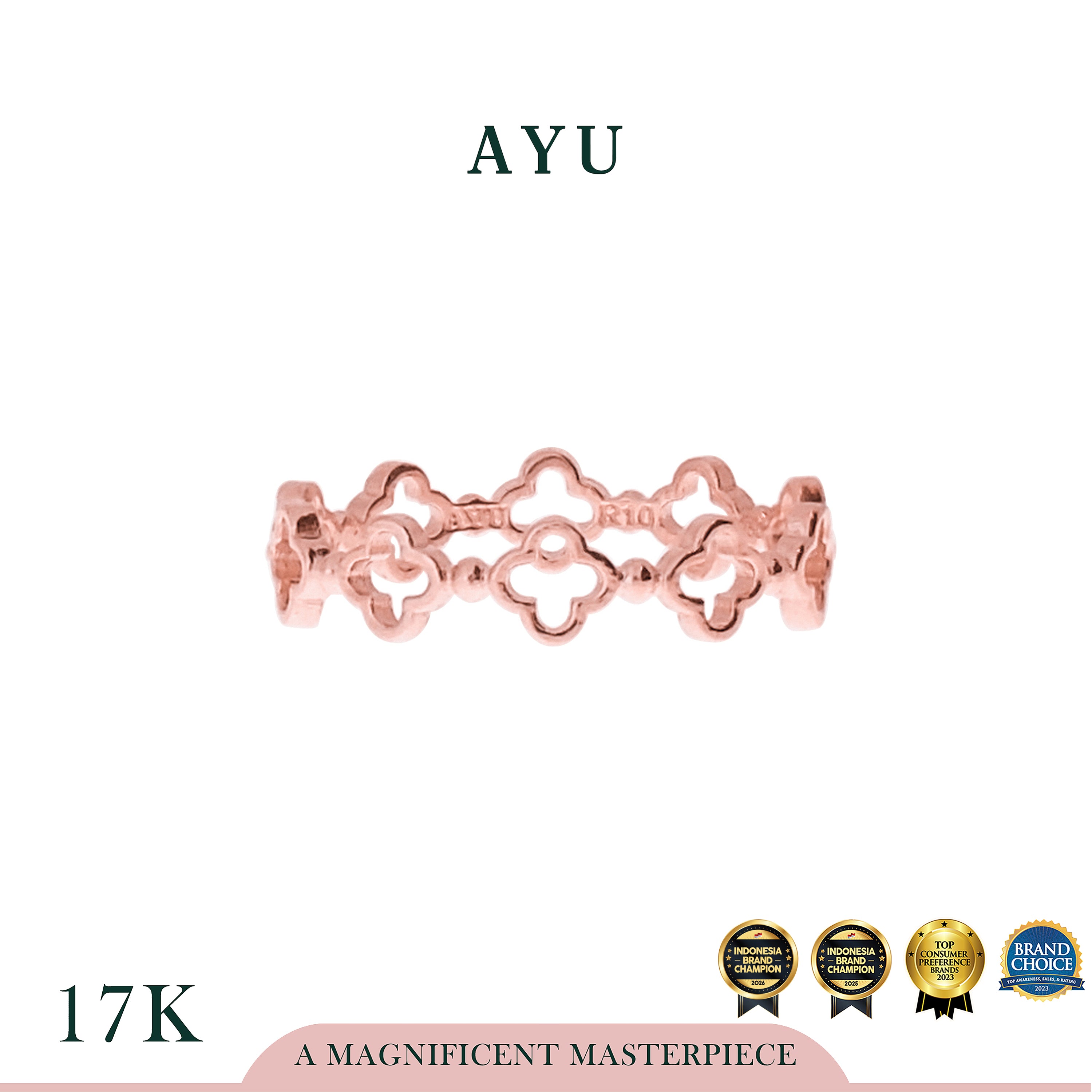 AYU Cincin Emas - Golden Line Clover Stack 17k Rose Gold