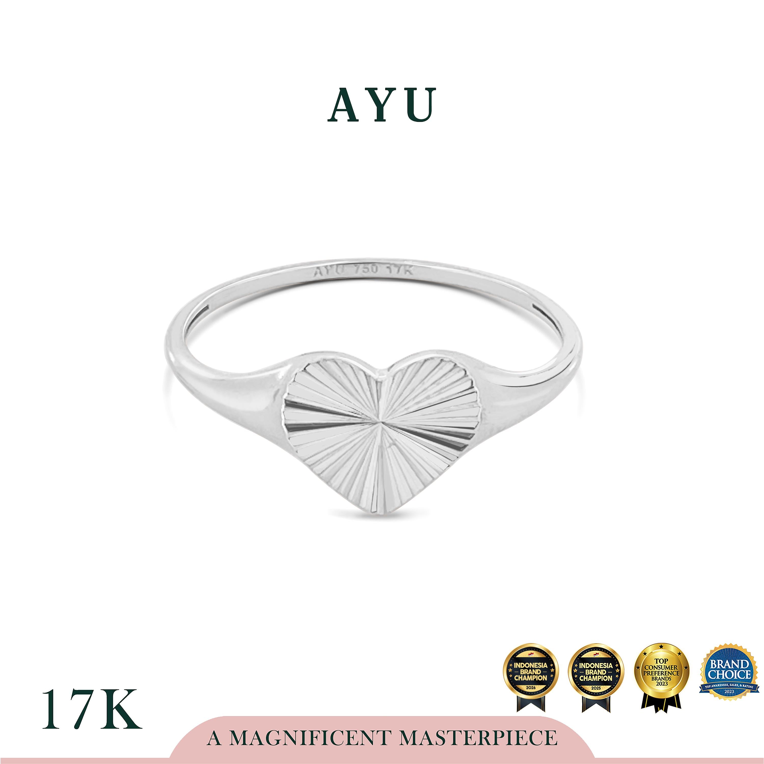 AYU Cincin Emas - Heart Bling Signet Ring 17k White Gold