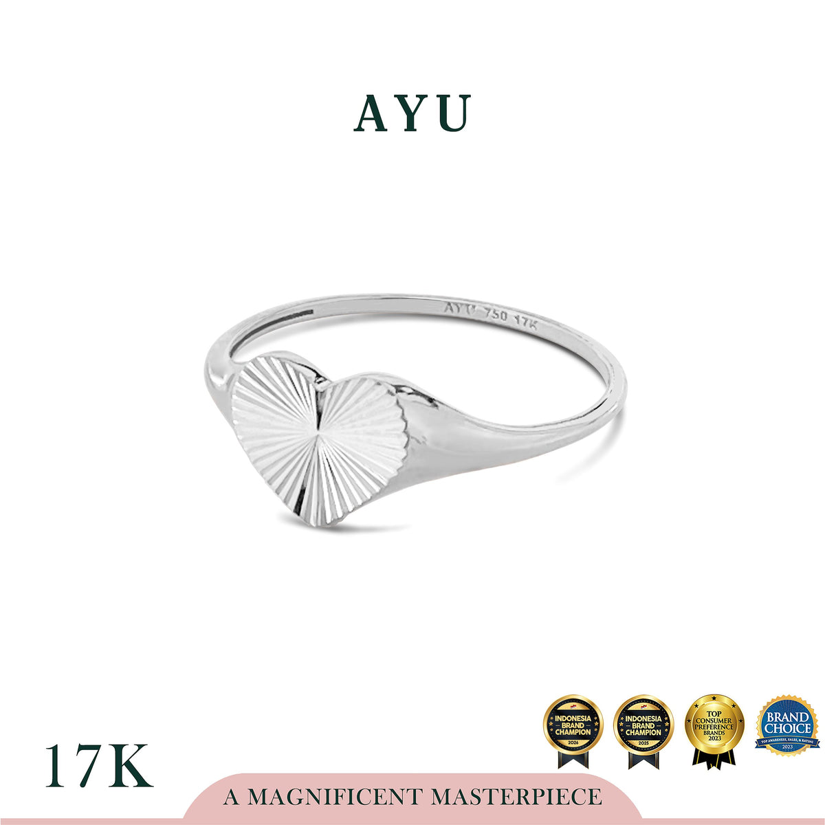 AYU Cincin Emas - Heart Bling Signet Ring 17k White Gold