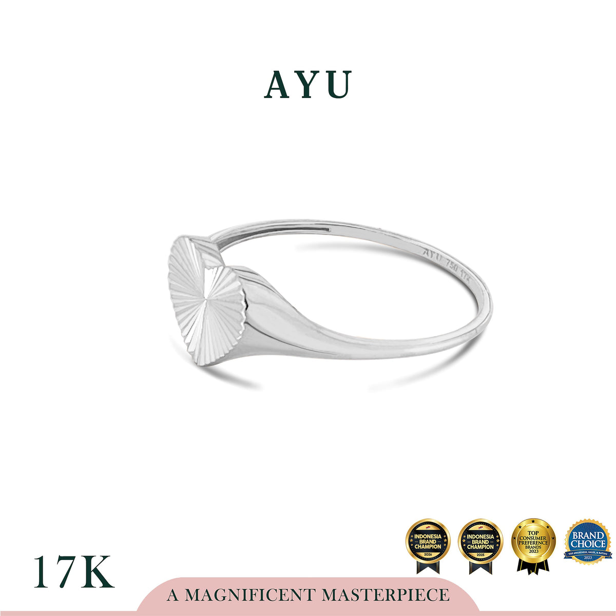 AYU Cincin Emas - Heart Bling Signet Ring 17k White Gold