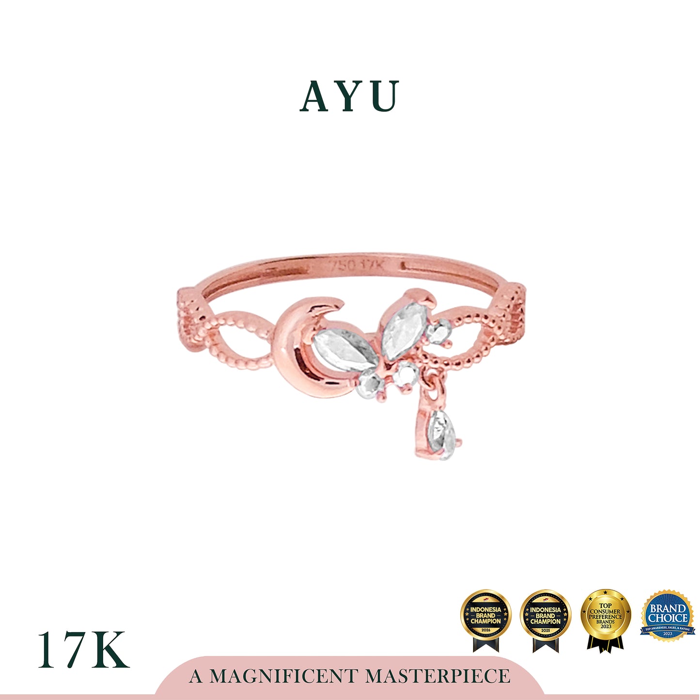 AYU Cincin Emas - Butterfly On The Moon Ring 17k Rose Gold