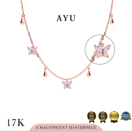 AYU Kalung Emas - Magical Butterfly With Golden Raindrops Chain Necklace 17k Rose Gold
