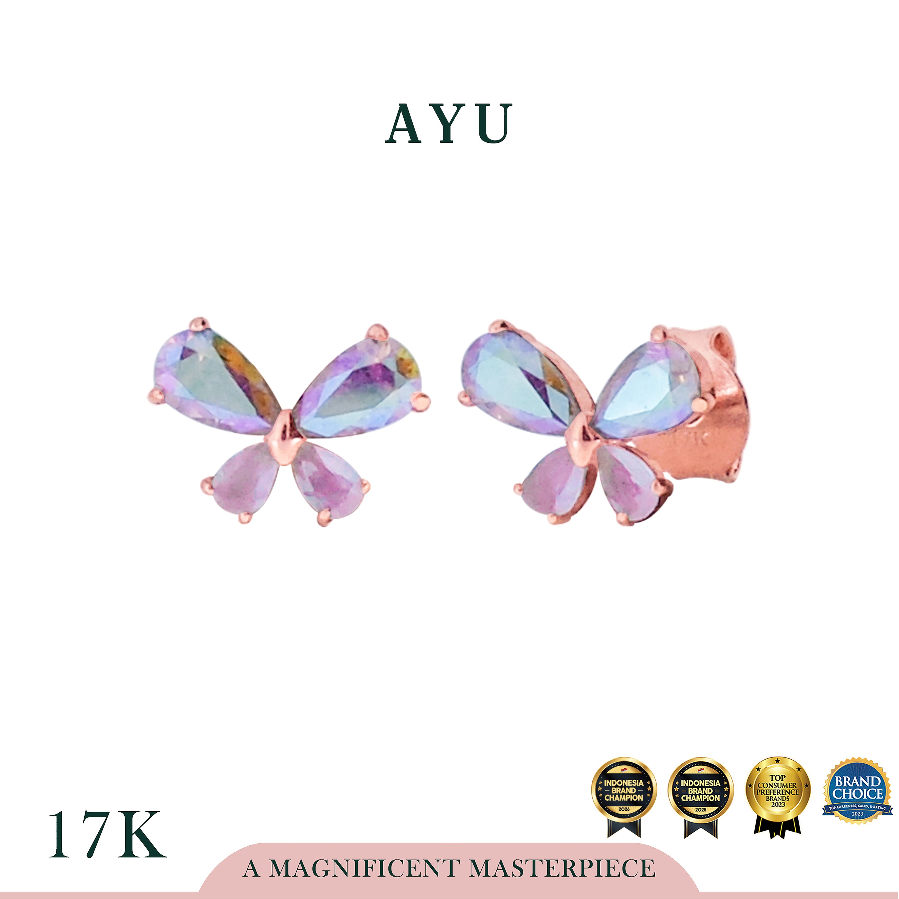 AYU Anting Emas Tindik - Magical Butterfly Stud 17k Rose Gold