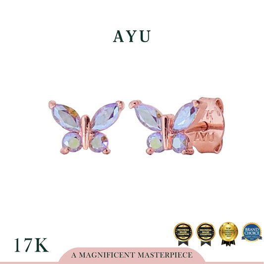AYU Anting Emas Tindik - Magical Fluttering Butterfly Studs 17K Rose Gold