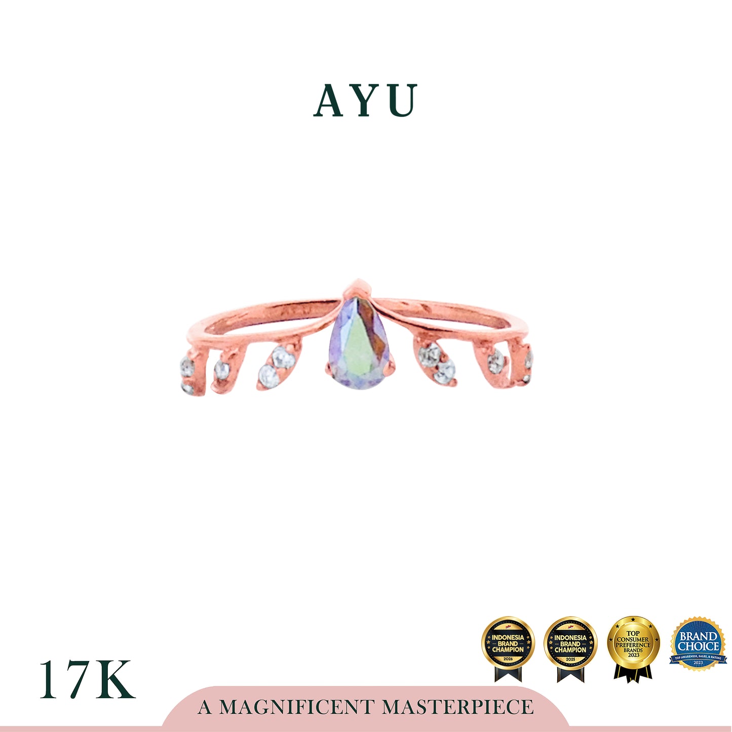 AYU Cincin Emas - Magical Teardrop Angel Vine Chevron 17k Rose Gold