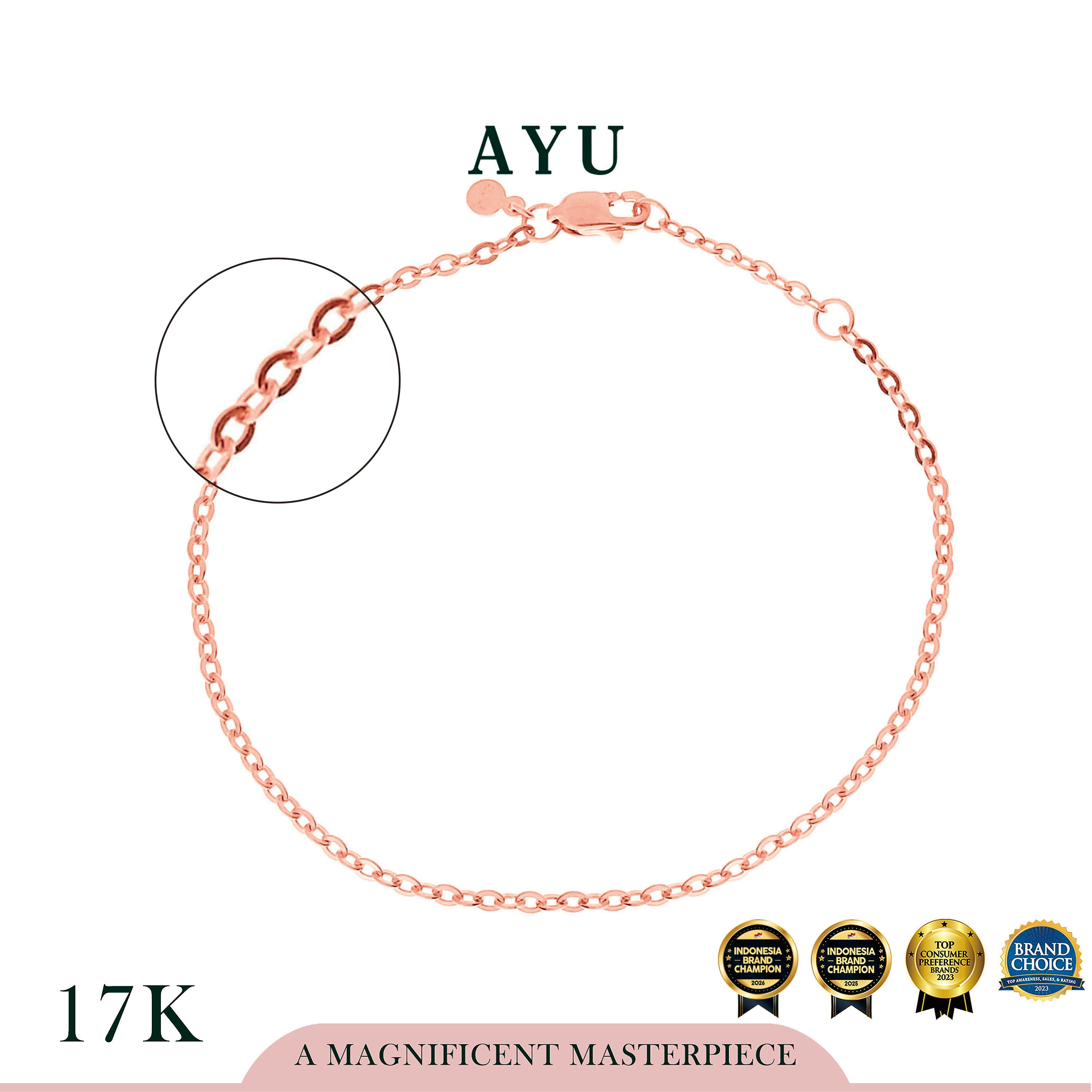 AYU Gelang Emas-Medium Trixie Chain Bracelet 17k Rose Gold