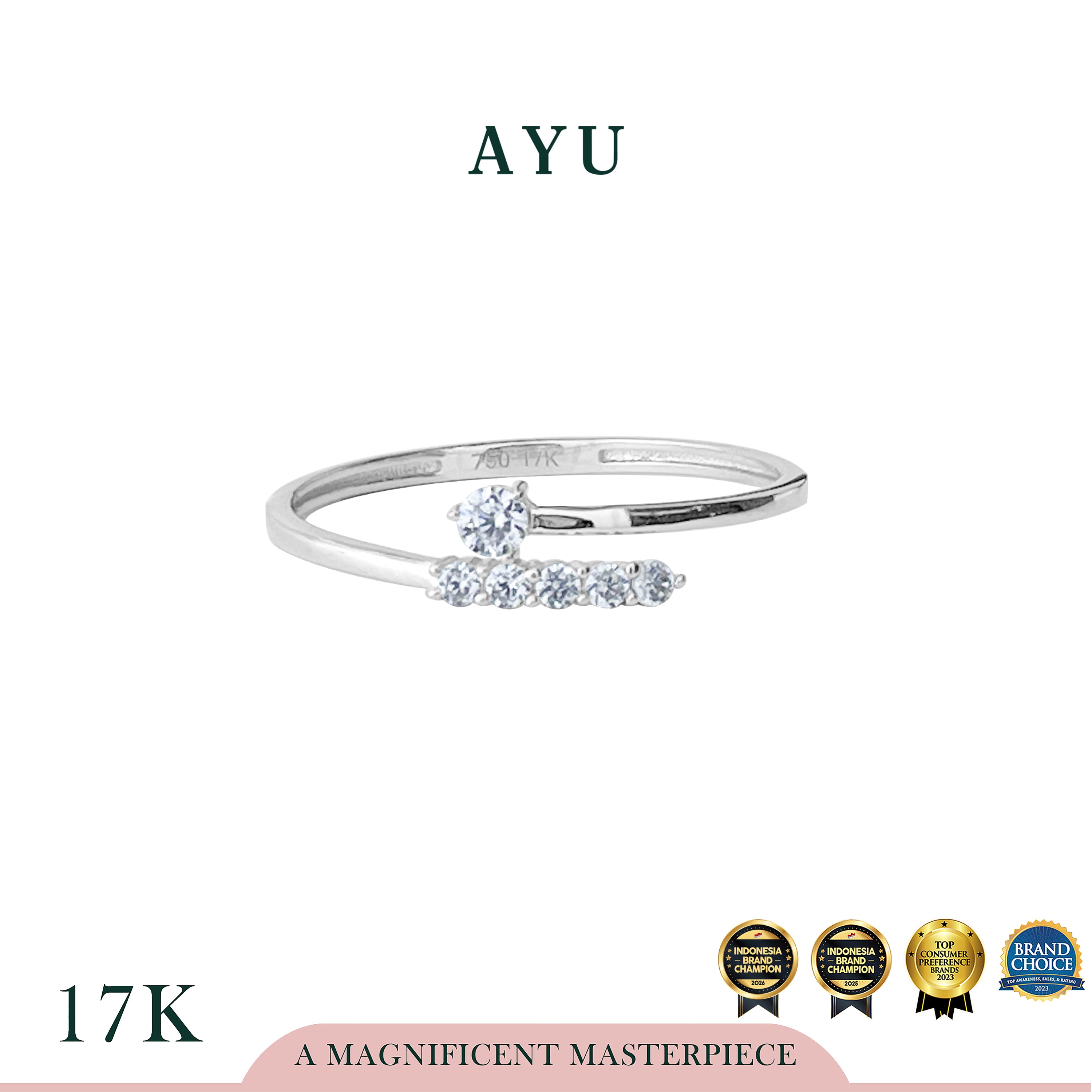 AYU Cincin Emas - Mini Solitaire Twist Ring 17k White Gold