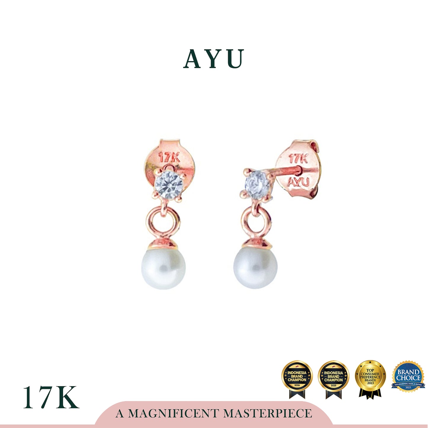 AYU Anting Emas - Mini Solitaire With Pearl Studs 17k