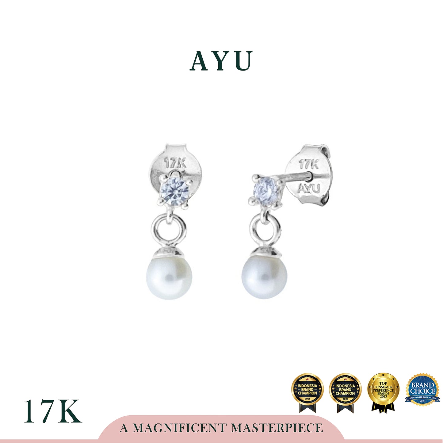 AYU Anting Emas - Mini Solitaire With Pearl Studs 17k