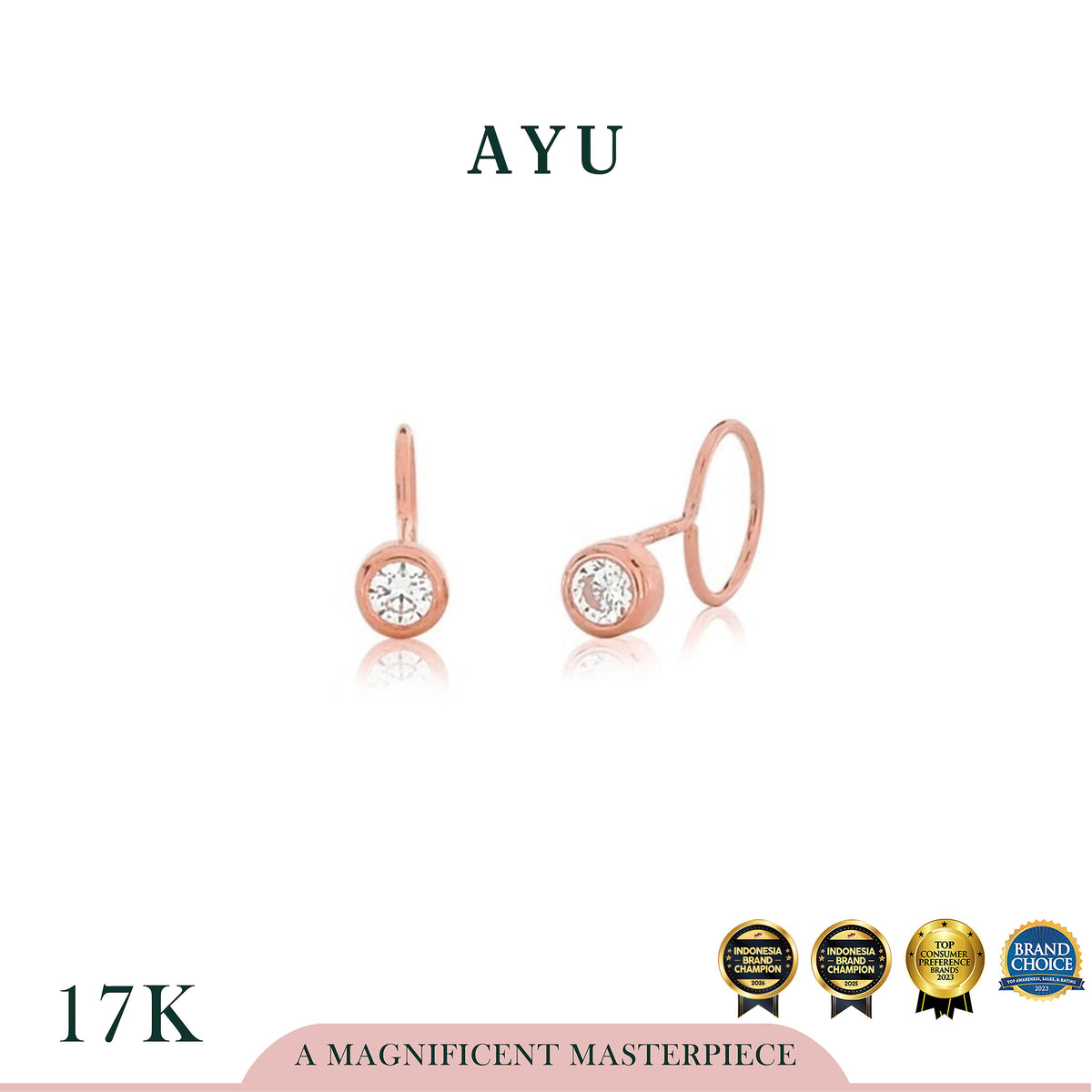 AYU Anting Emas Toge - Mini Bezel Round Loop 17K Rose Gold