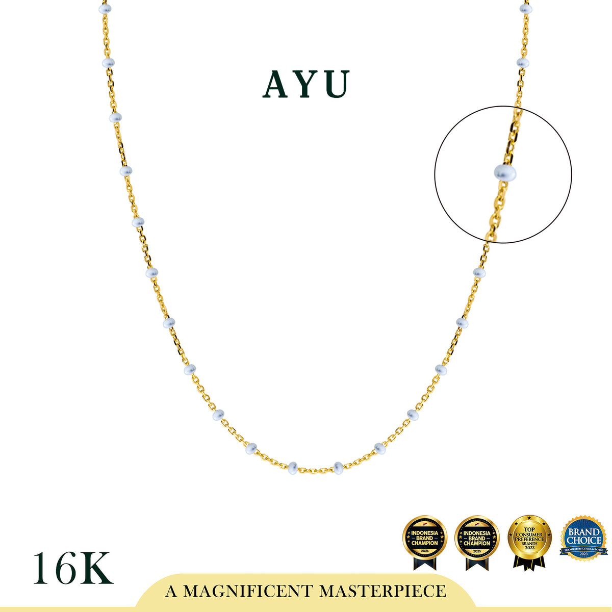 AYU Kalung Emas - Mini Pearl Chain Necklace 16K Yellow Gold