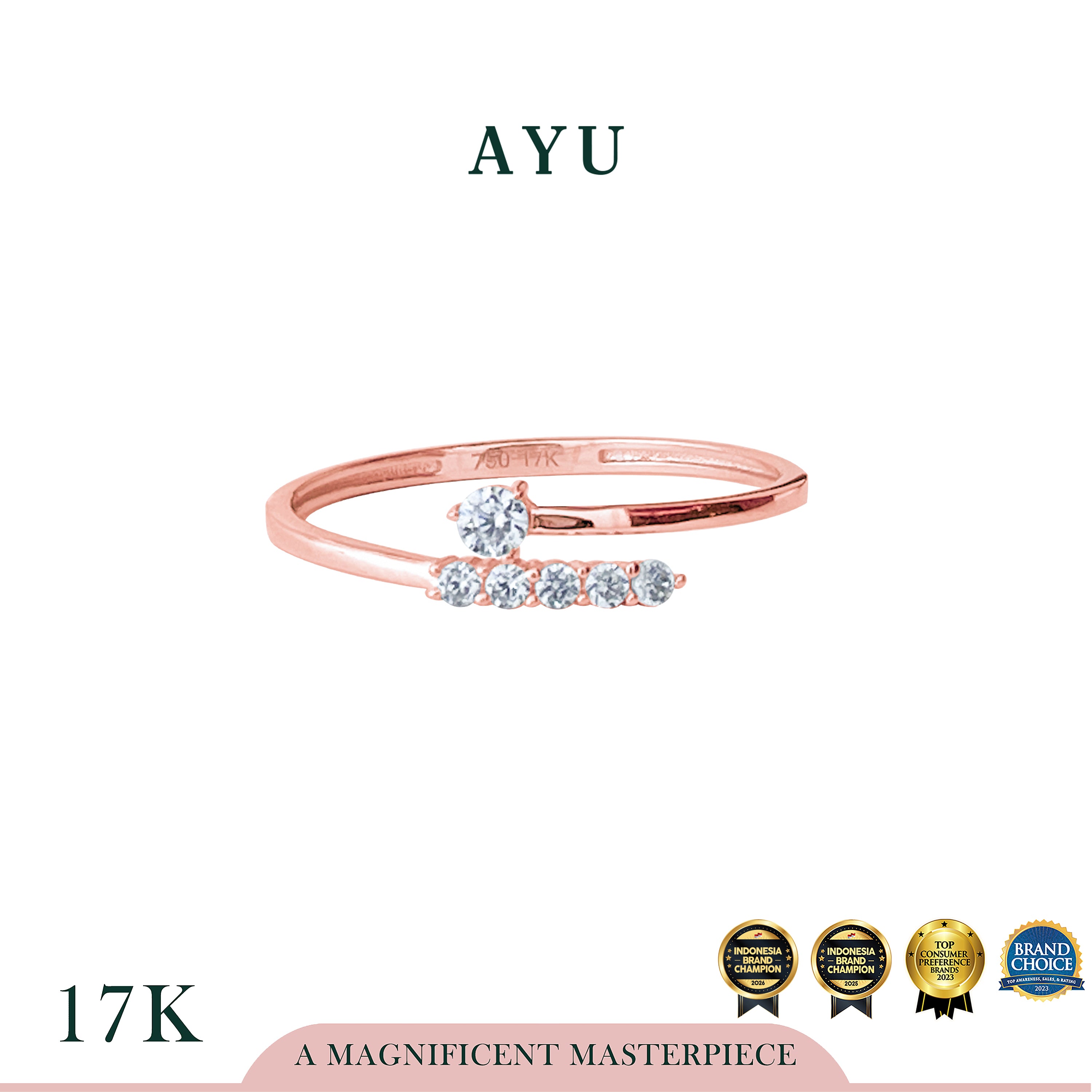 AYU Cincin Emas - Mini Solitaire Twist Ring 17k Rose Gold
