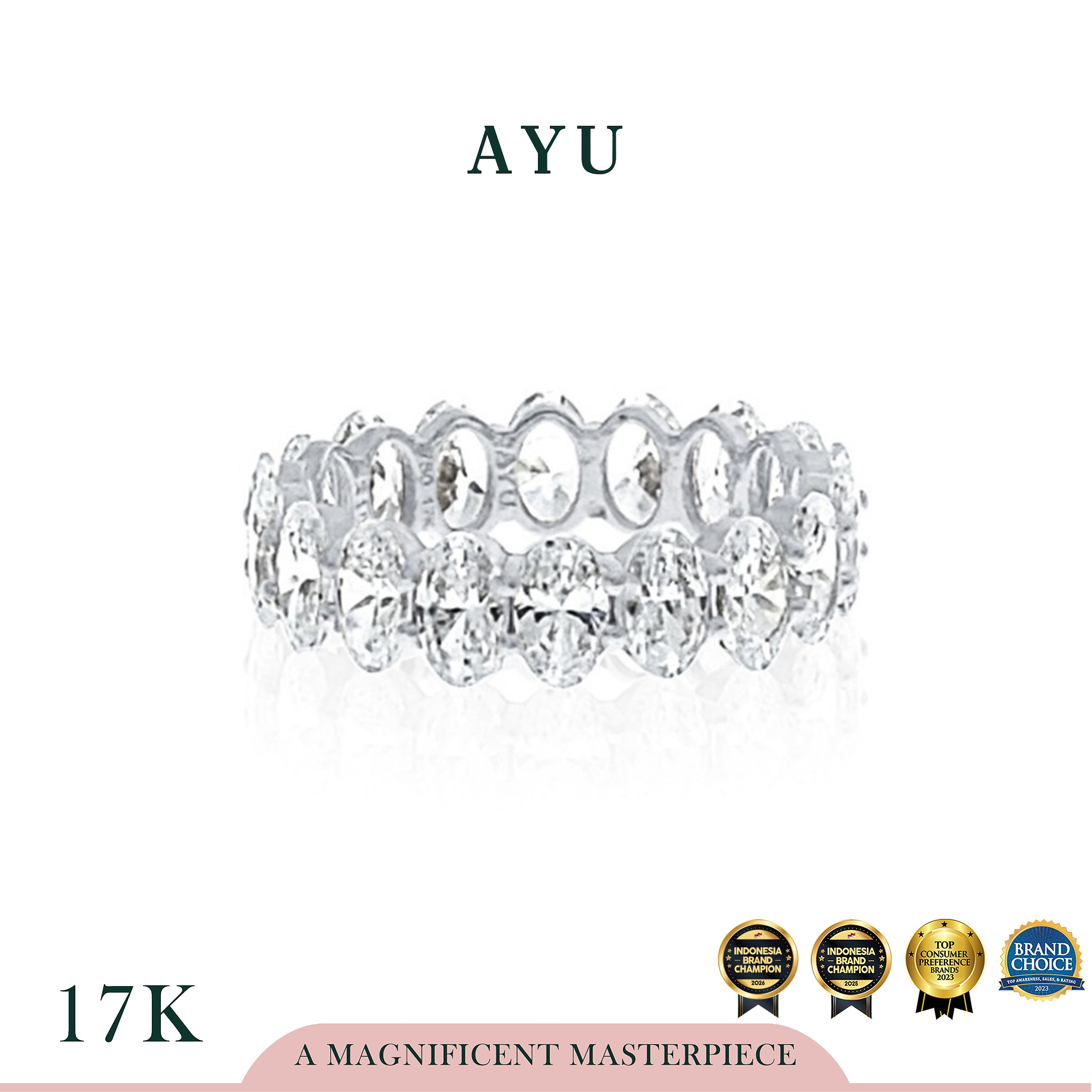 AYU Cincin Emas - Oval Eternity Ring 17K White Gold