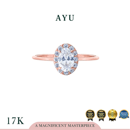 AYU Cincin Emas - Oval Halo Ring 17k Rose Gold