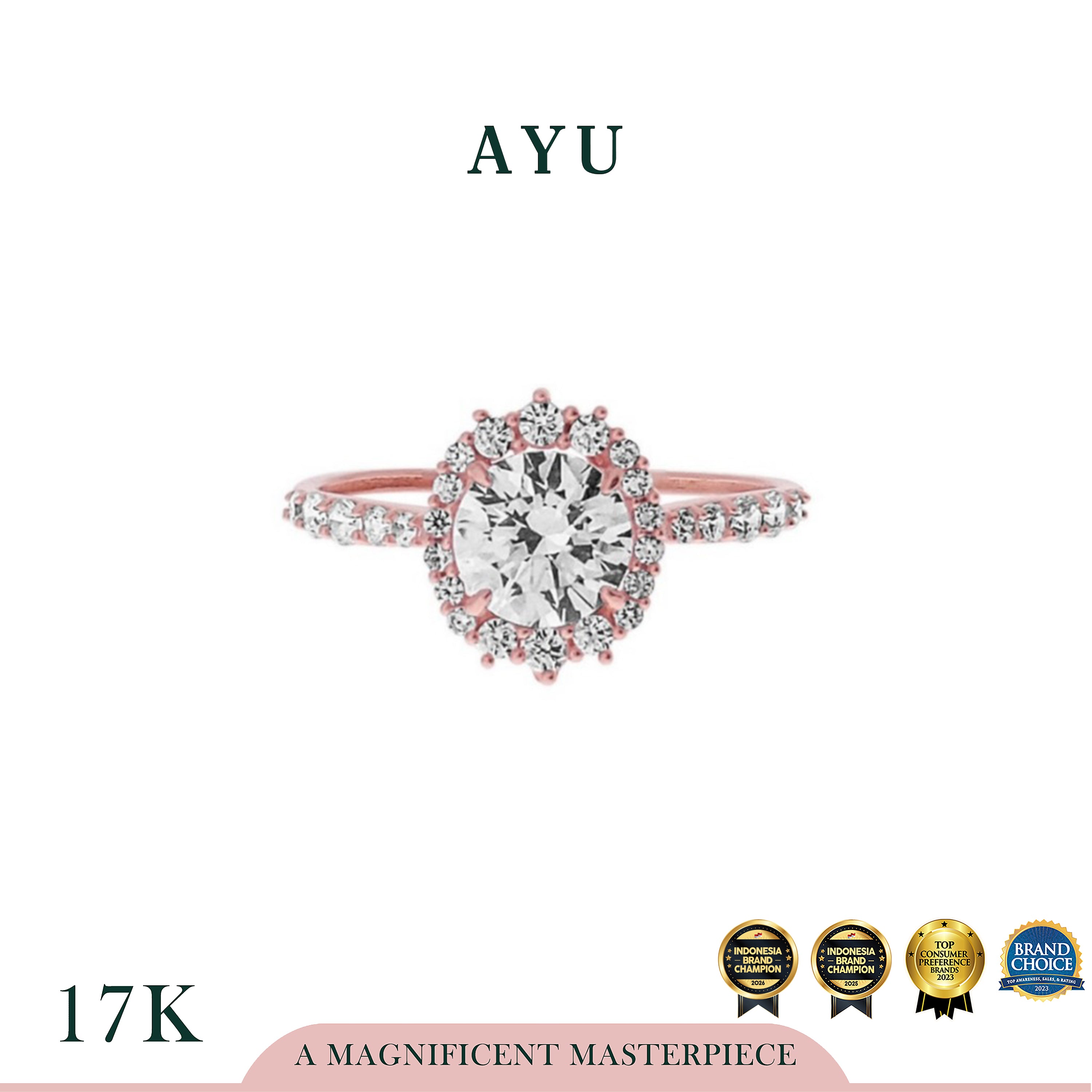AYU Cincin Emas - Pave Round Grecian Solitaire 17k Rose Gold