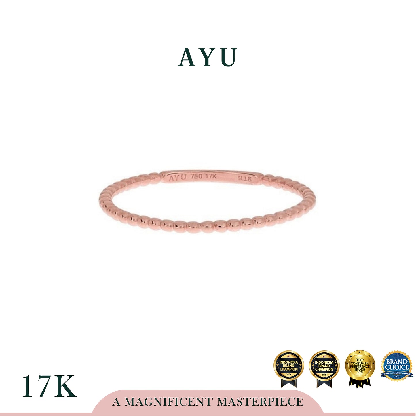 AYU Cincin Emas - Pepper Beads Stack Ring 17K Rose Gold