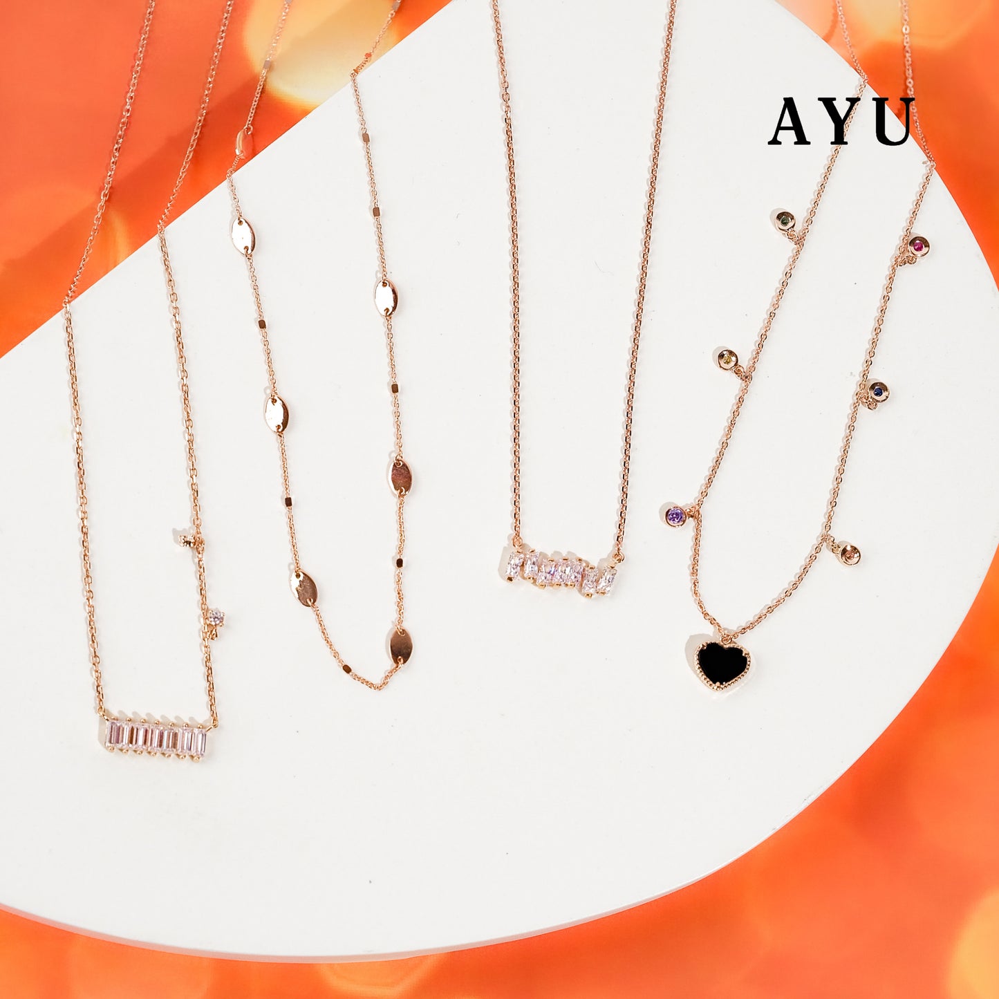 AYU Gold Oval With Bling Beads Chain Necklace 17k Rose Gold
