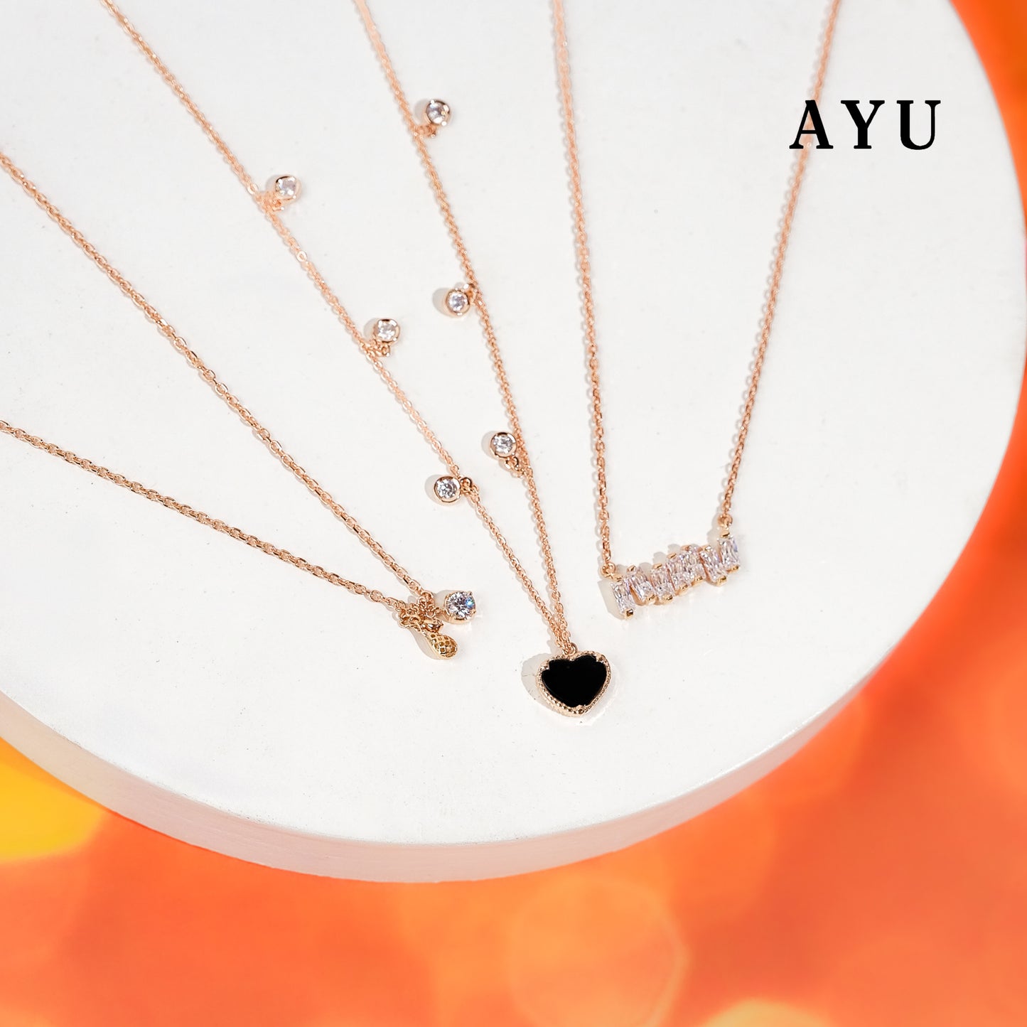 AYU Kalung Emas-Golden Dew With Mini Solitaire Necklace 17k Rose Gold