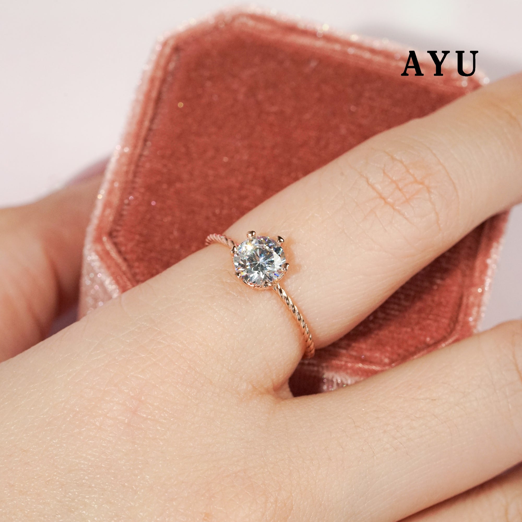 AYU Cincin Emas-6 Prong Twist Solitaire 17k Rose Gold