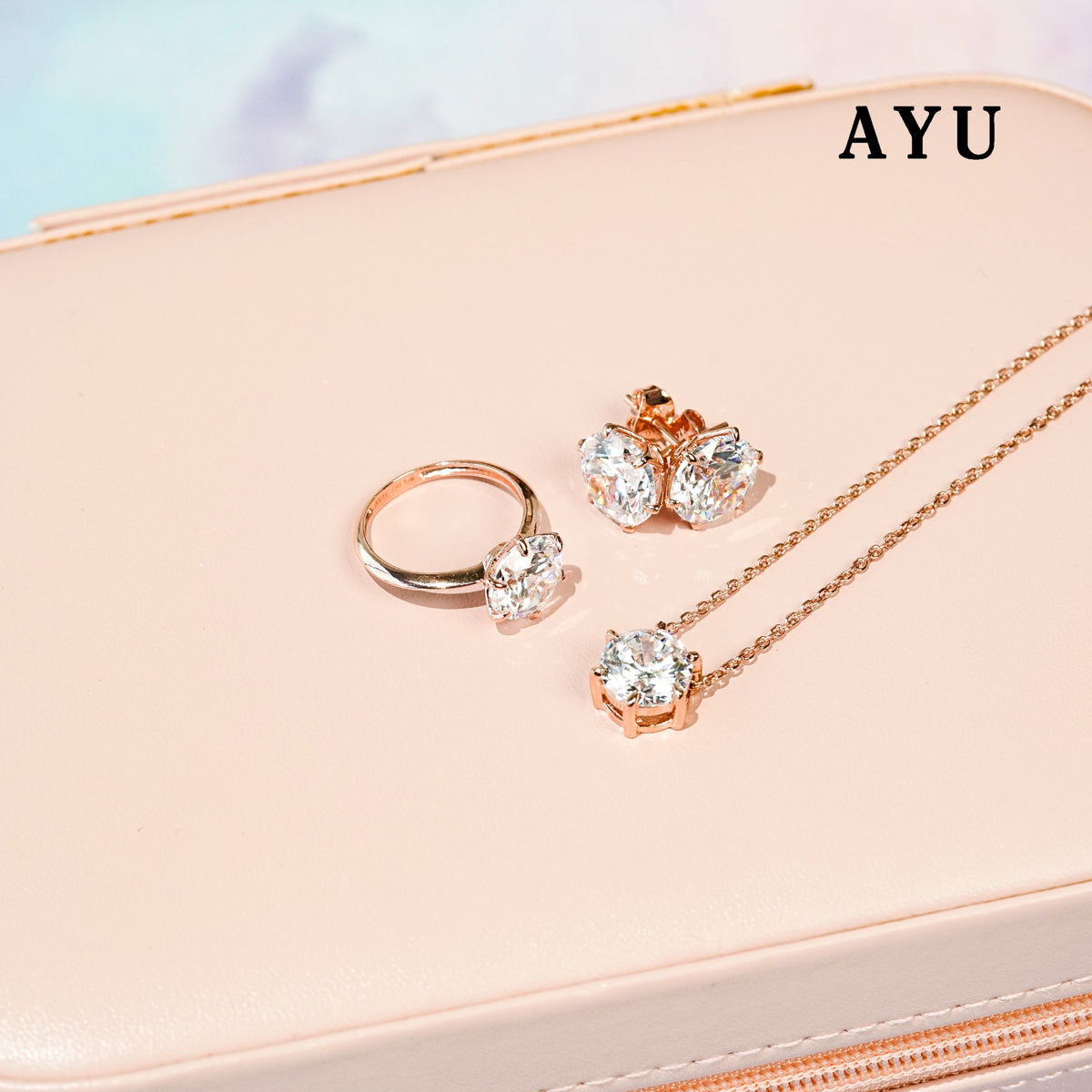 AYU Kalung Emas - Gigi Glam 6 Prong With Adjustable Chain Necklace 17k Rose Gold