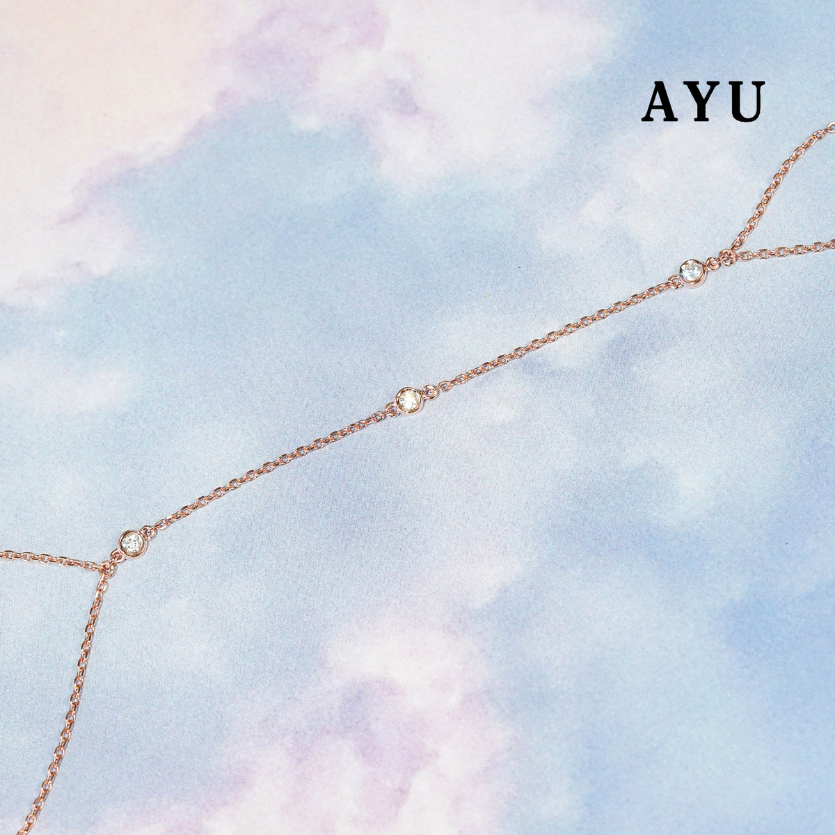AYU 3 Mini Bezel Hand Chain Bracelet 17k Rose Gold