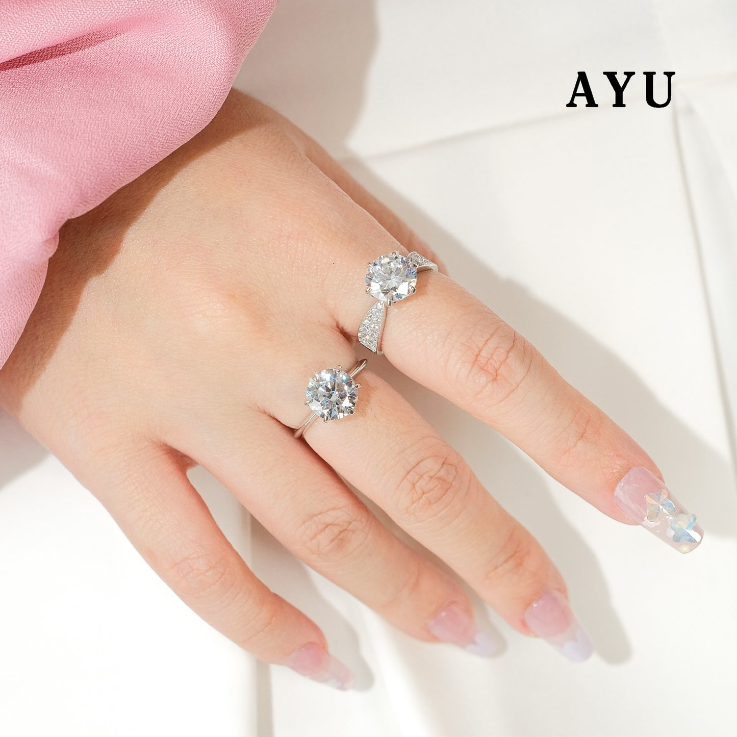 AYU Cincin Emas - Glam Gigi 6 Prong Pave Band Solitaire 17K Rose Gold