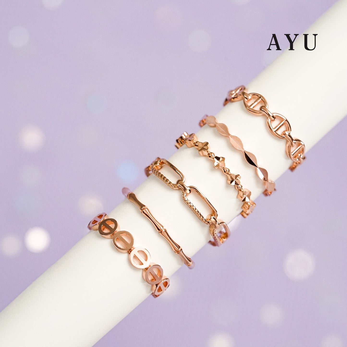 AYU Cincin Emas-Gold Marquise Cut Bling Stack 17k Rose Gold