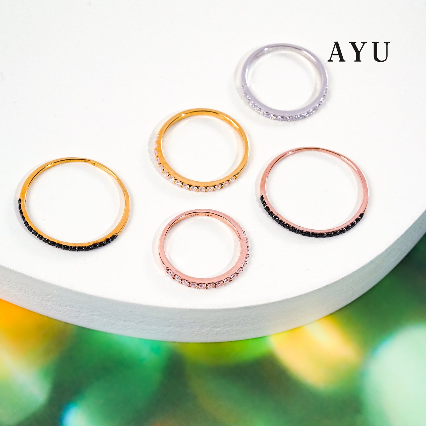 AYU Cincin Emas - The Original AYU Stack Black Stone 16K Yellow Gold