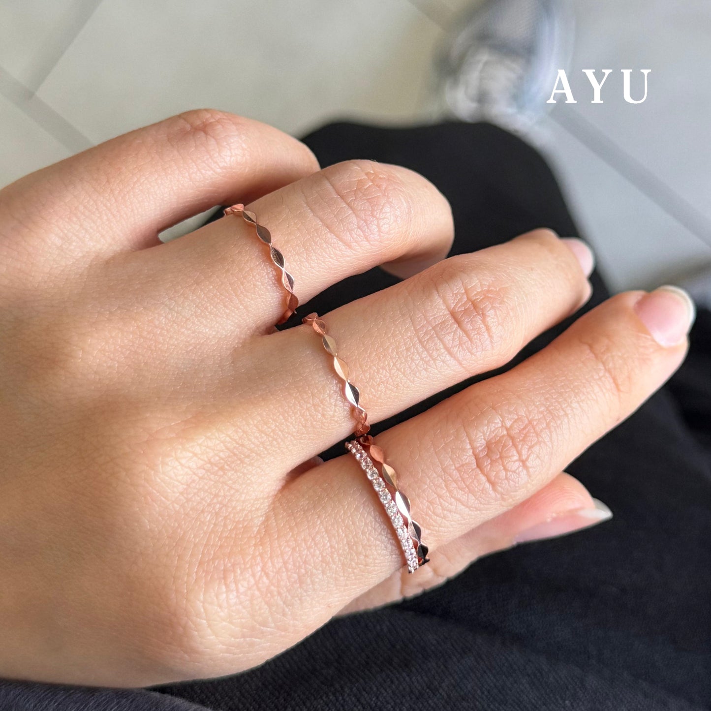 AYU Cincin Emas-Gold Marquise Cut Bling Stack 17k Rose Gold