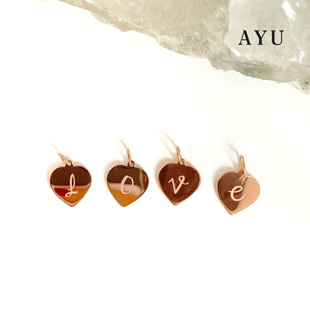 AYU Liontin Emas - Heart Initial Pendant 17K Rose Gold