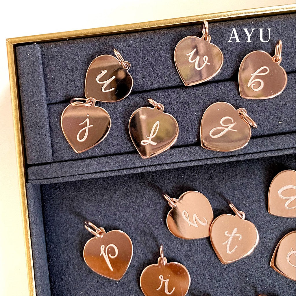 AYU Liontin Emas - Heart Initial Pendant 17K Rose Gold