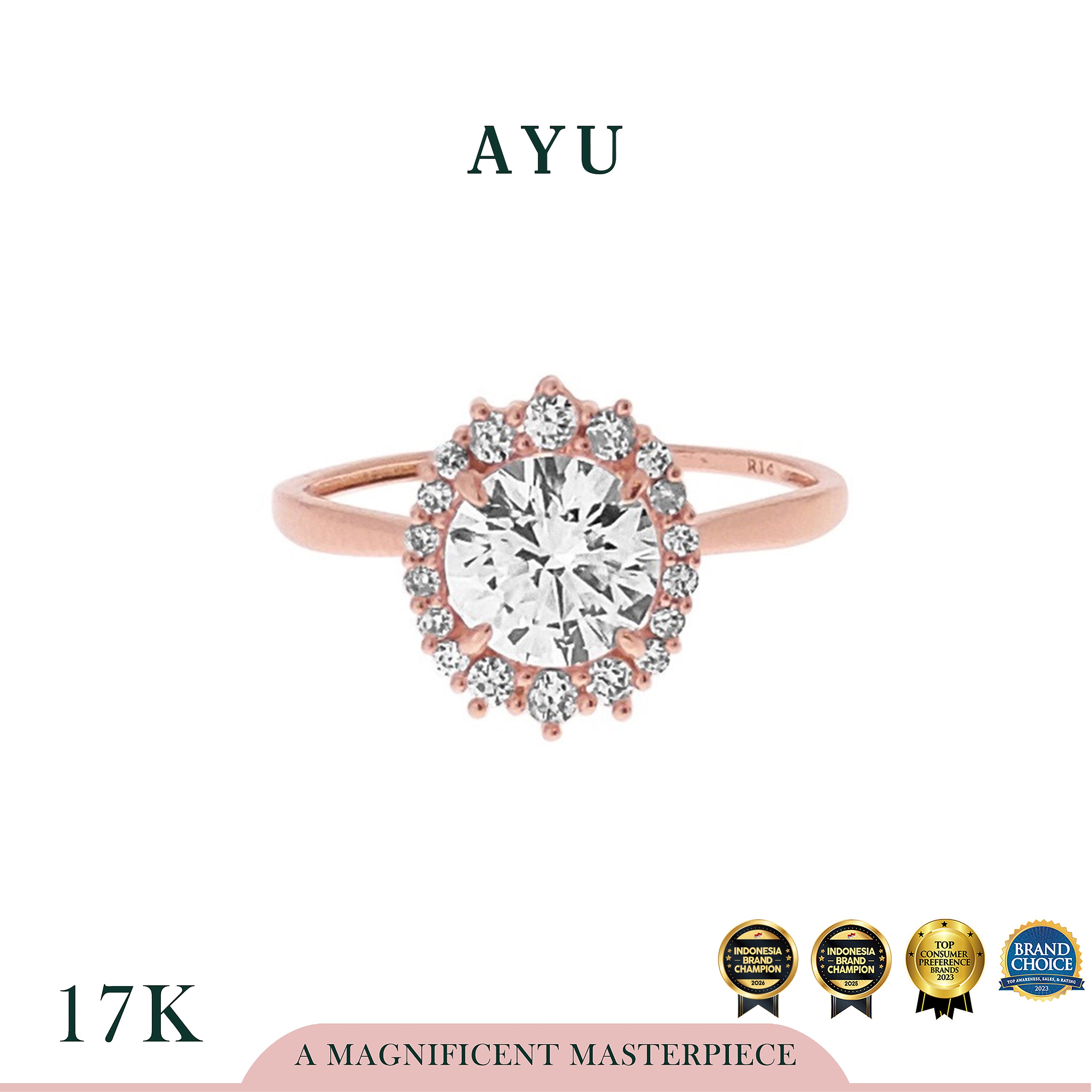 AYU Cincin Emas - Round Grecian Solitaire 17k Rose Gold
