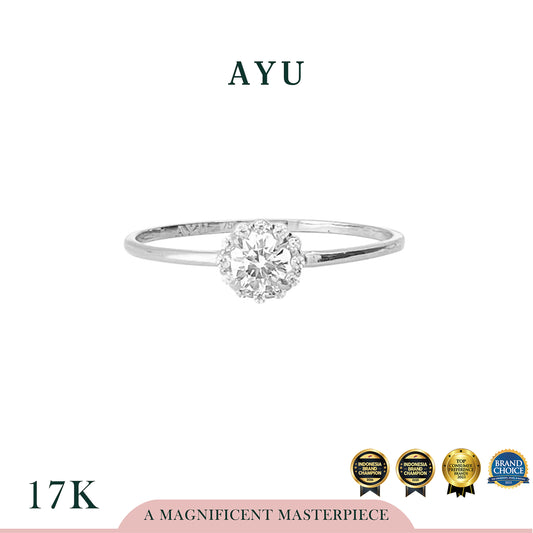 AYU Cincin Emas - Single Prong Halo Solitaire 17k White Gold