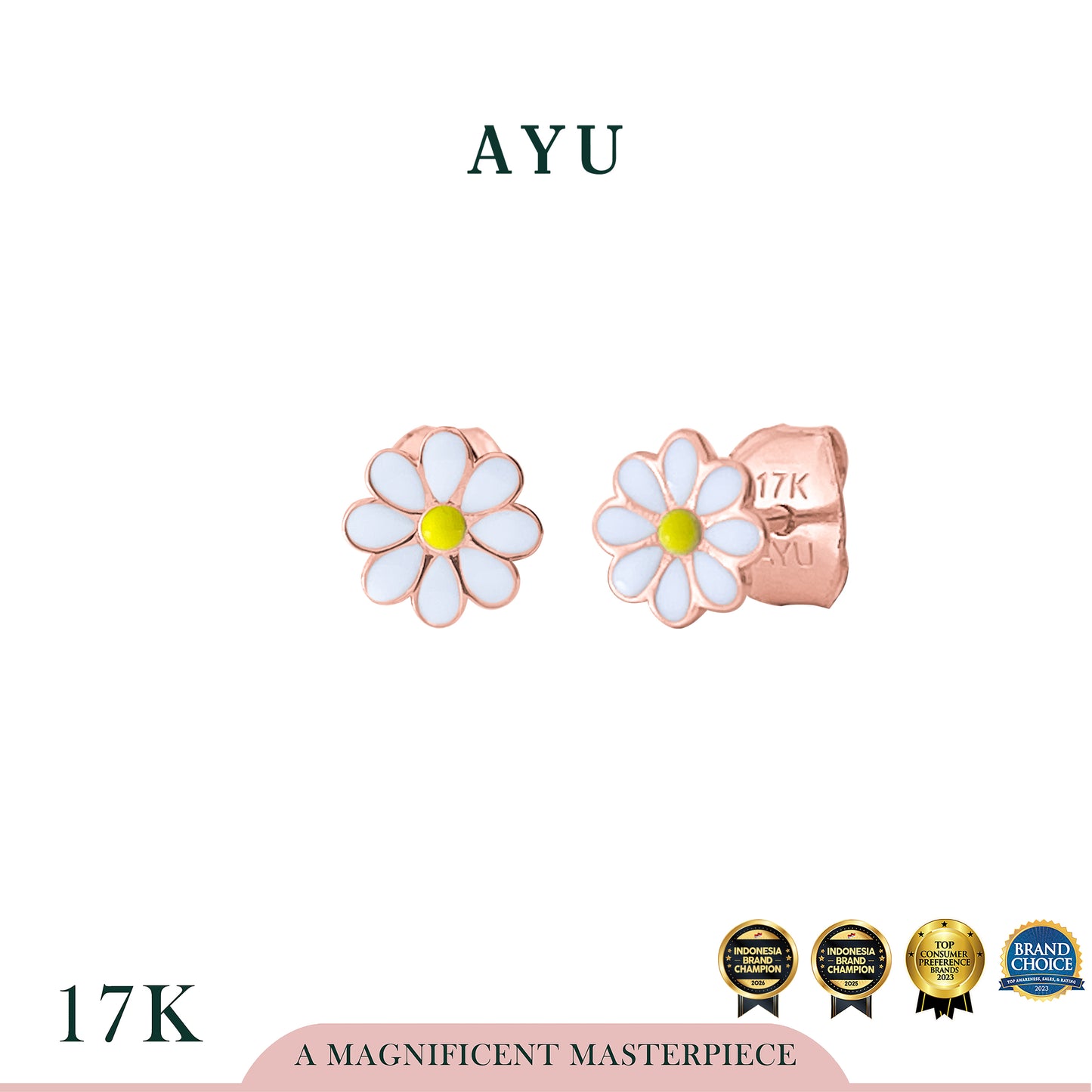 AYU Anting Emas - Small Daisy Darling Studs 17k Rose Gold