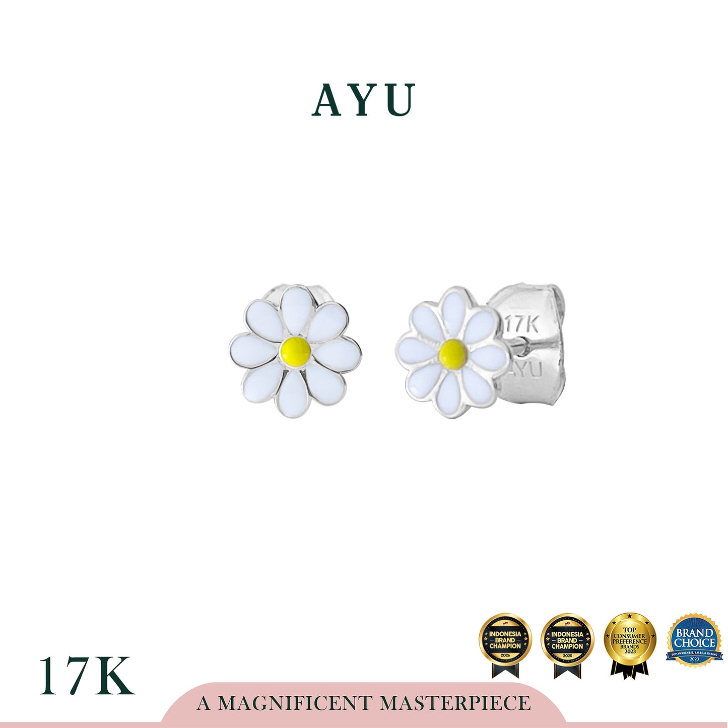 AYU Anting Emas - Small Daisy Darling Studs 17k White Gold