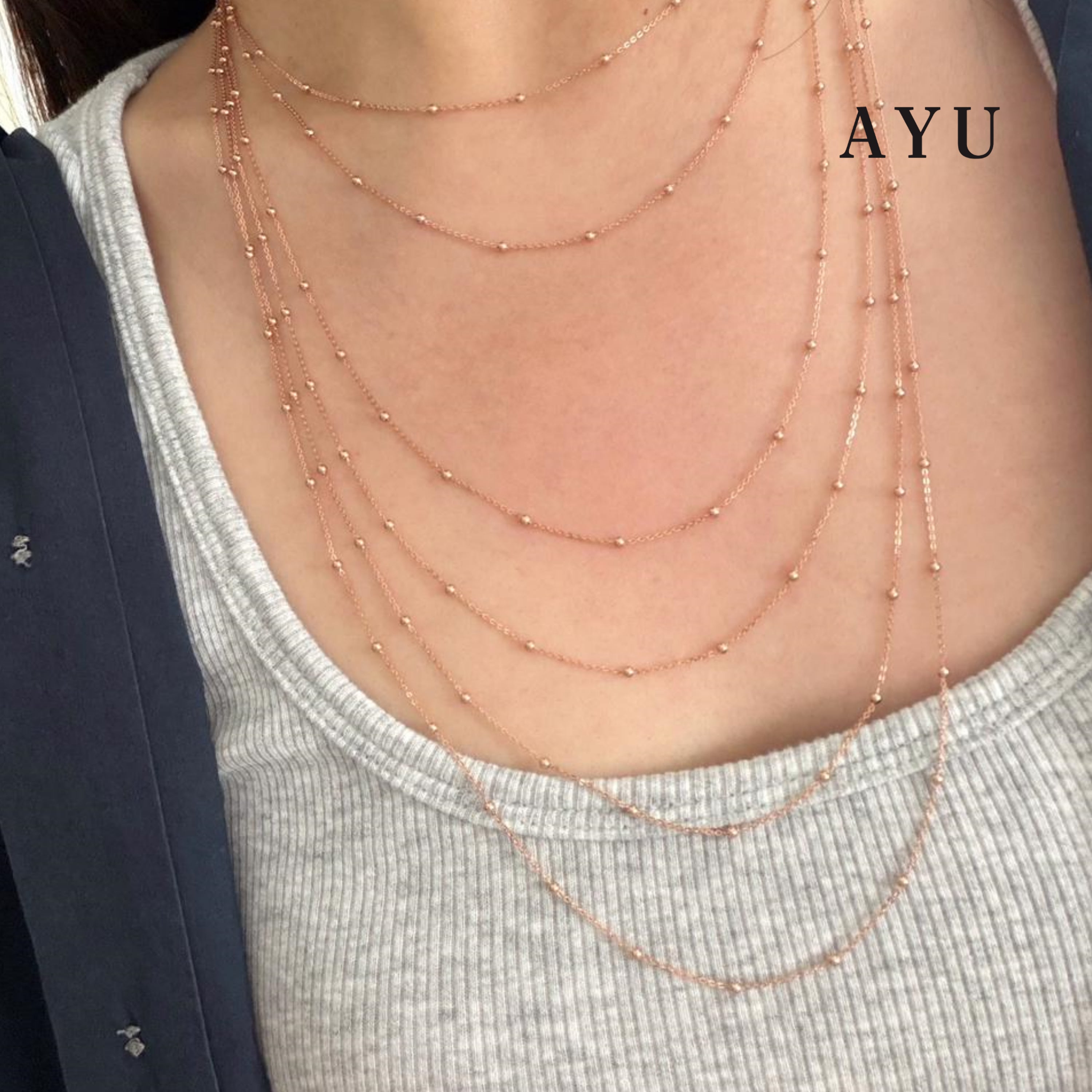 AYU Kalung Emas - Spaced Mini Boba Necklace 17k Rose Gold